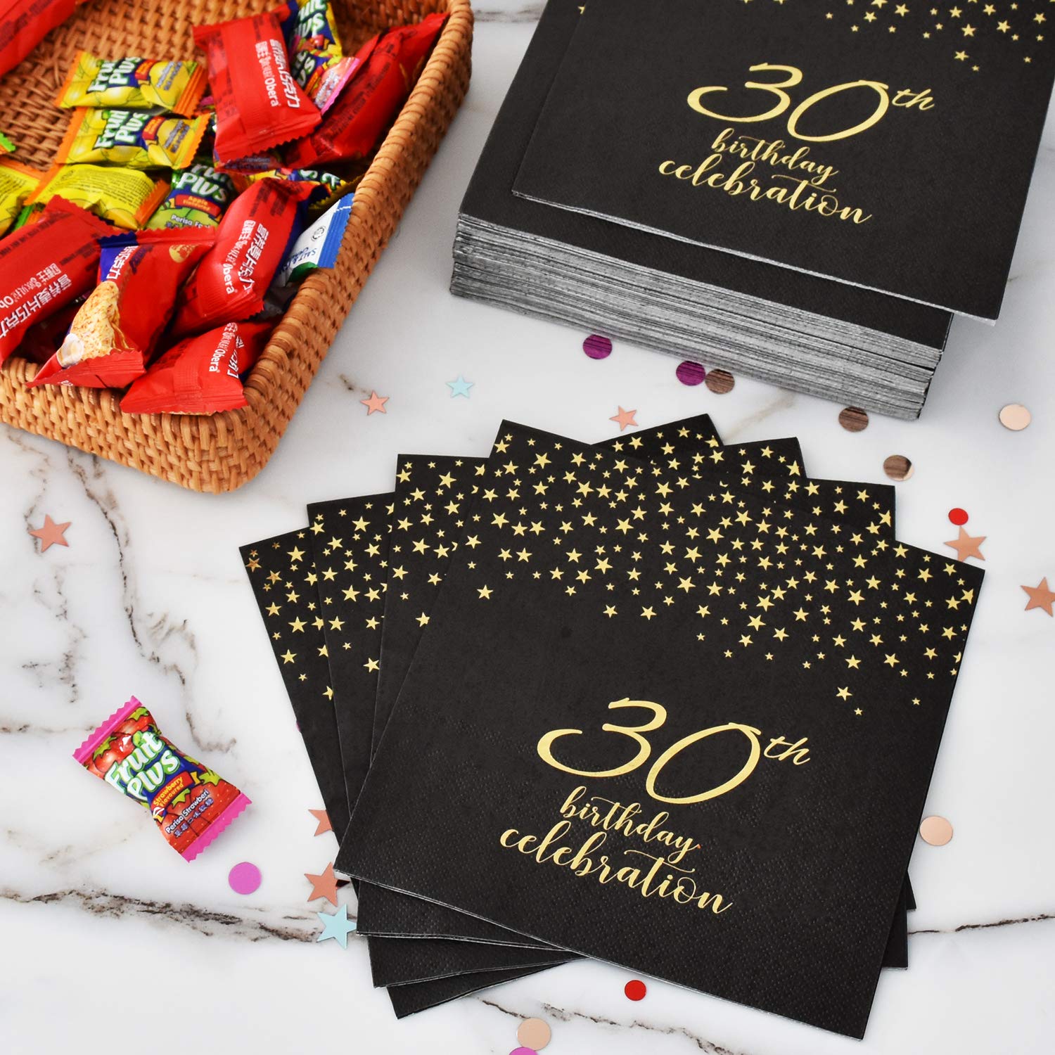 Gatherfun 30Th Birthday Napkin Disposable Paper Napkins Black And Gold Party Decorations Tableware For Men Woman 30 Birthday Par
