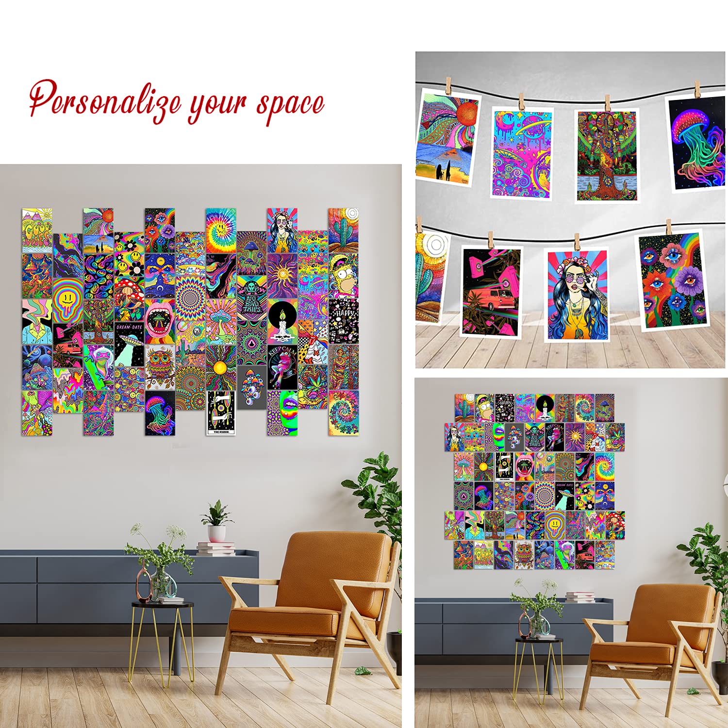 Woonkit Indie Hippie Trippy Posters  Indie Room Decor  Teen Bedroom Dorm Aesthetic Poster  Photo Wall Collage Kit Pictures  Psychedelic Posters  50PCS 4X6 INCH