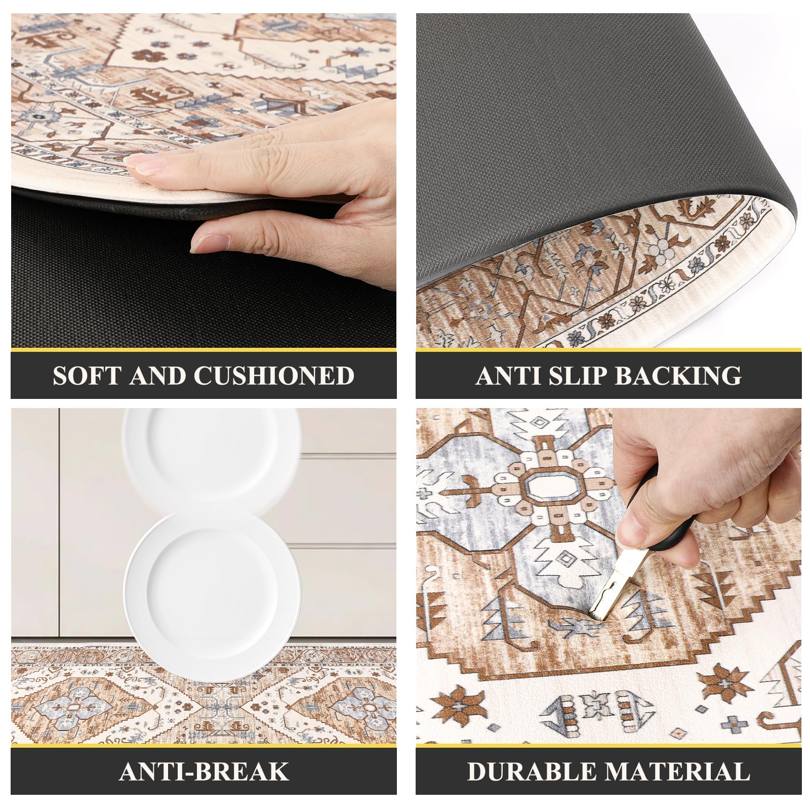 Pauwer Anti Fatigue Kitchen Mats For Floor 2 Piece Set, Cushioned Memory Foam Kitchen Rug, Non Slip Kitchen Runner Rug Carpet, W