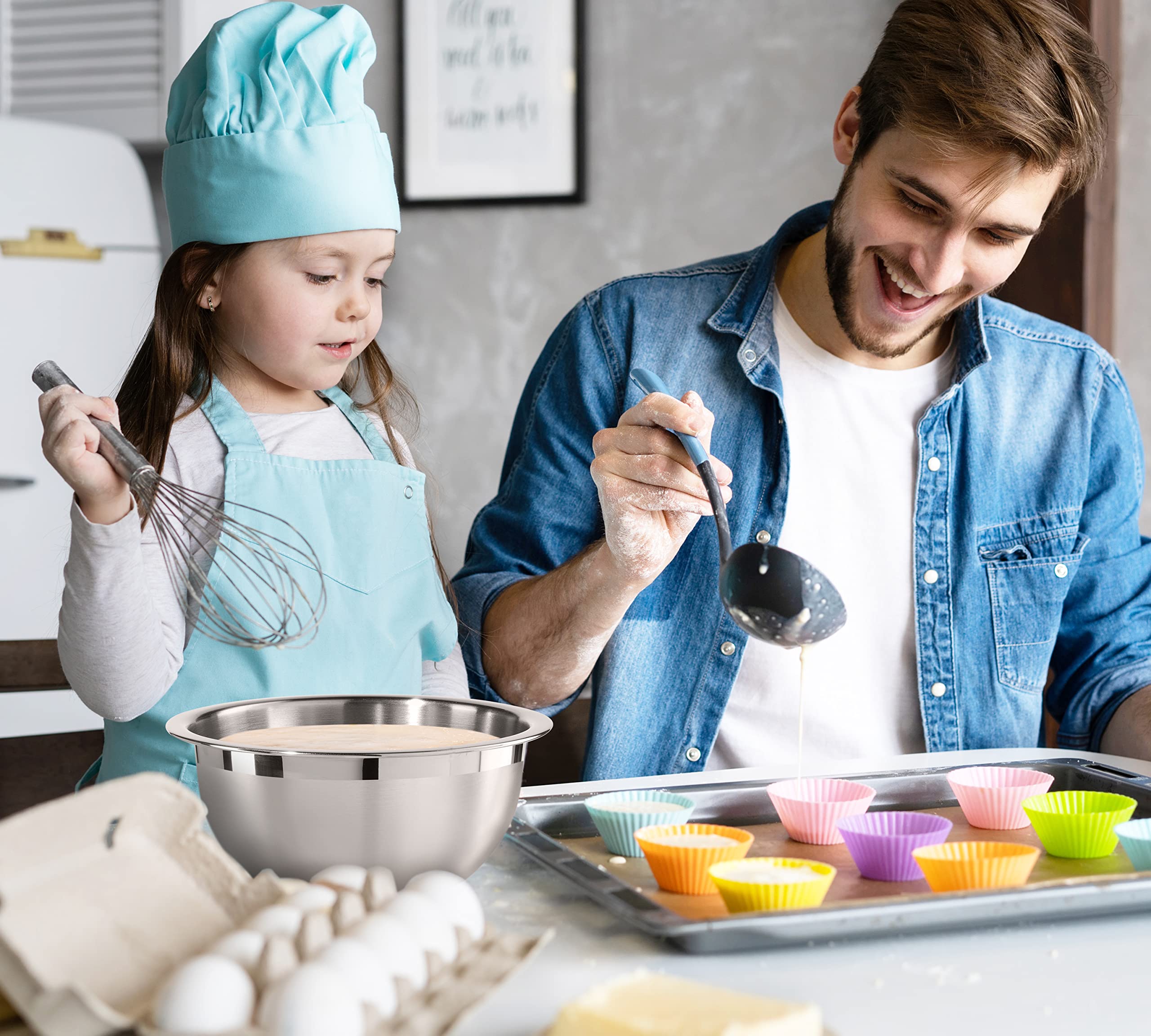 Oggi 8-Quart Two-Tone Stainless Steel Mixing Bowl, Great For Mixing, Making Dough, Dressing Salads, Mixing Eggs, Washing Vegetab
