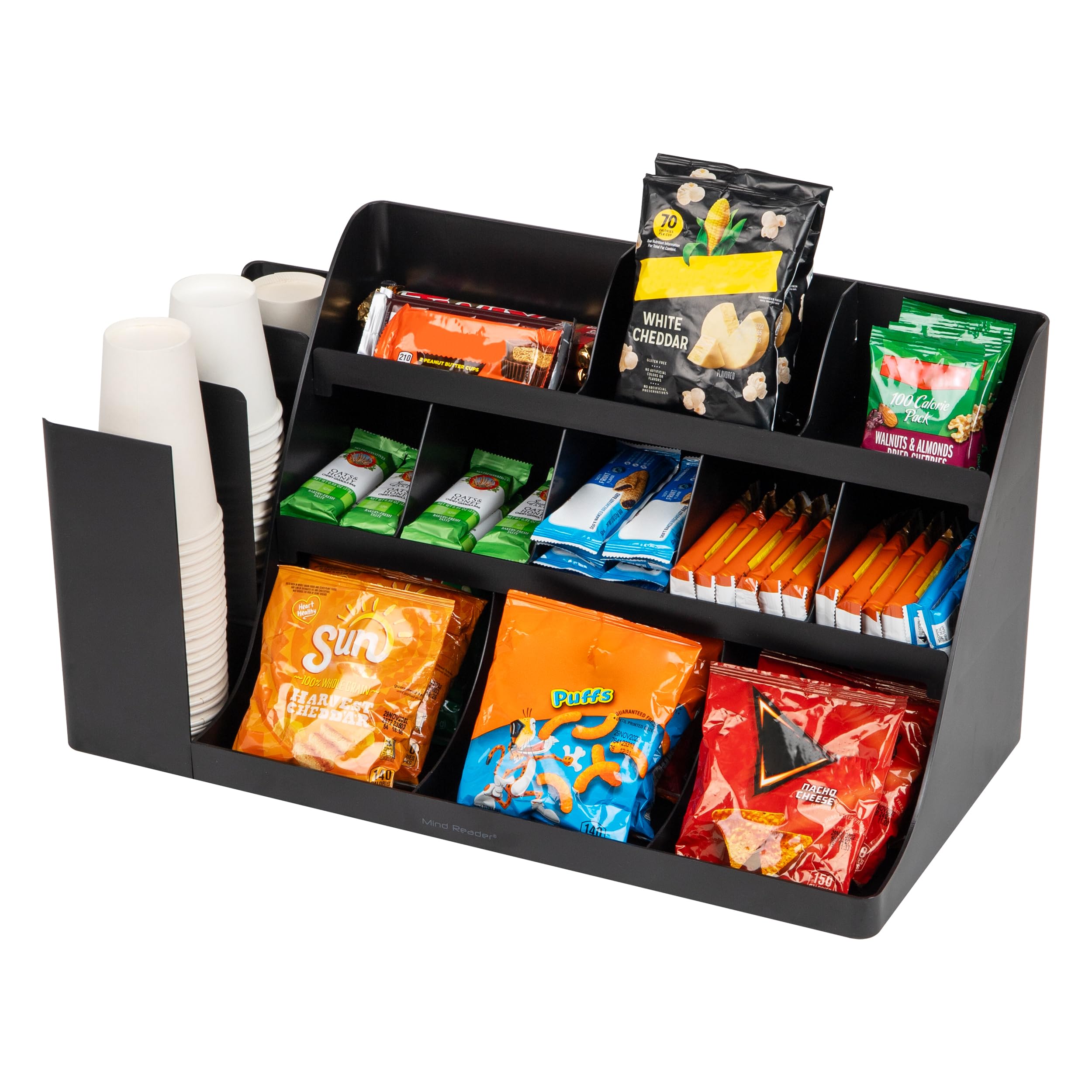 Mind Reader Cup And Condiment Station, Countertop Organizer, Coffee Bar, Kitchen, Stirrers, 24''L X 11.5''W X 12.5''H, Black