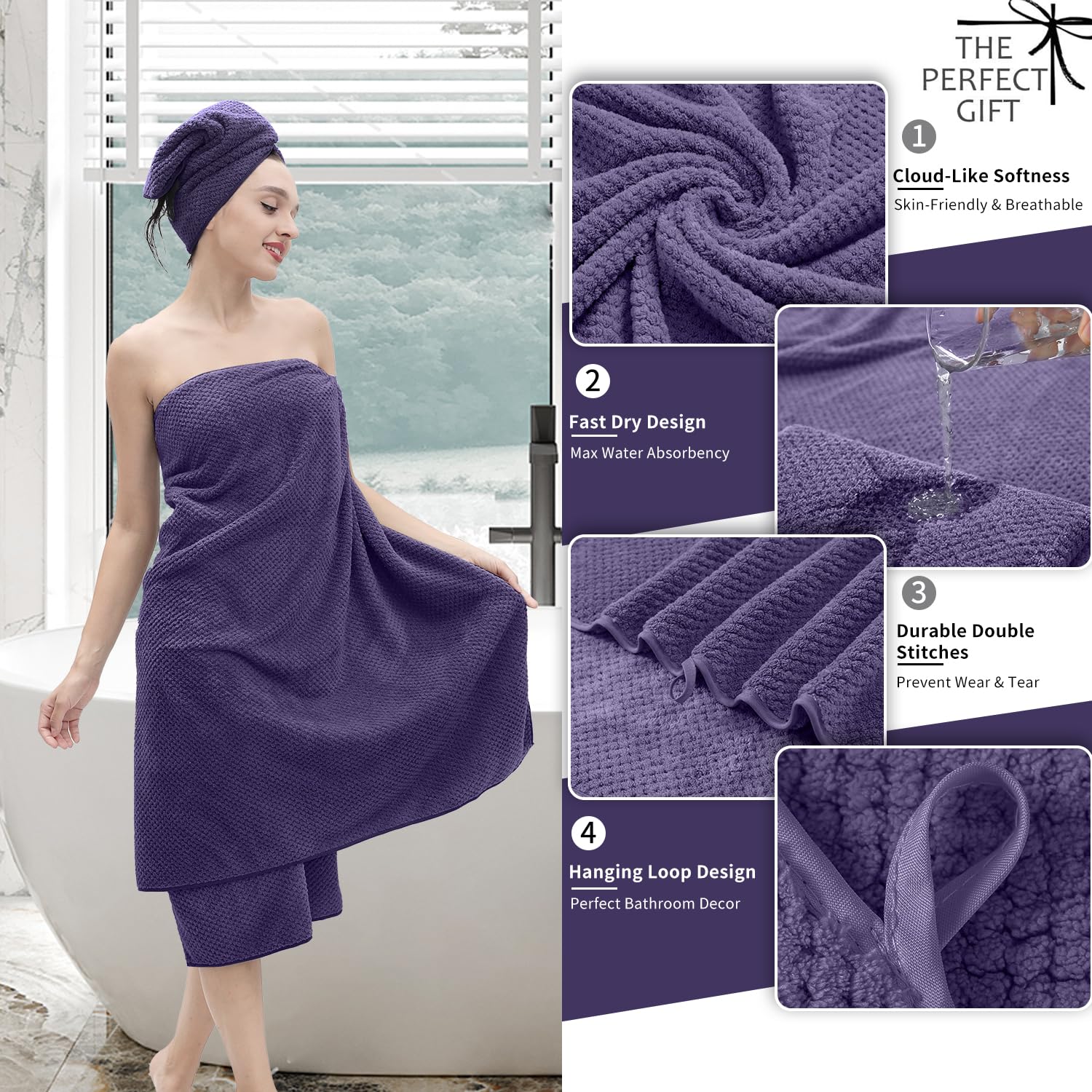 Maggea Extra Large Bath Towel Set Of 4 (35''X70''),Oversized Bath Sheet Super Soft Highly Absorbent Jumbo Bathroom Towel Set Mic