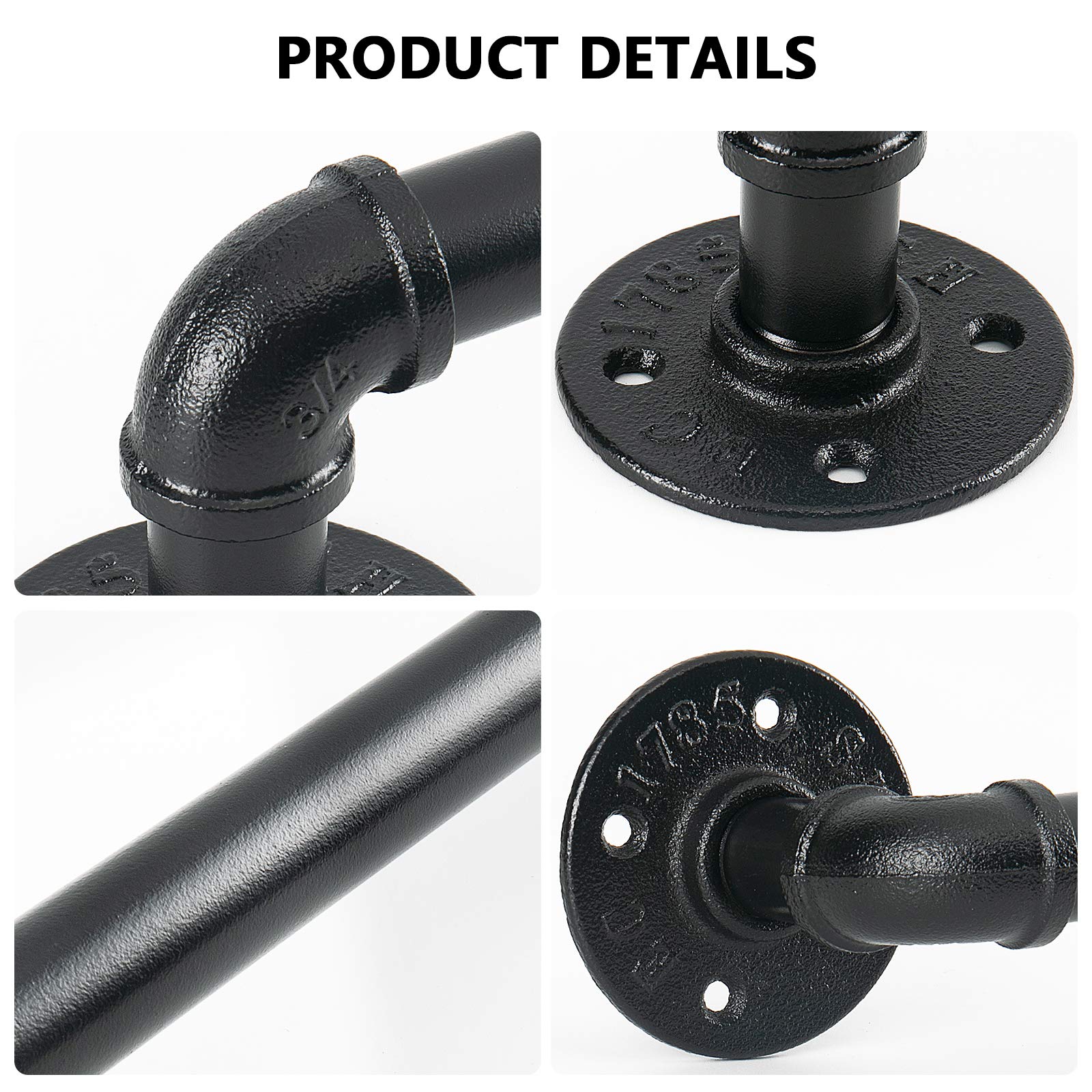 Jeasor Industrial Pipe Towel Rack Towel Bar  Heavy Duty Wall Mounted Rustic Farmhouse Bath Towel Holder for Bathroom (Black  12 inch)