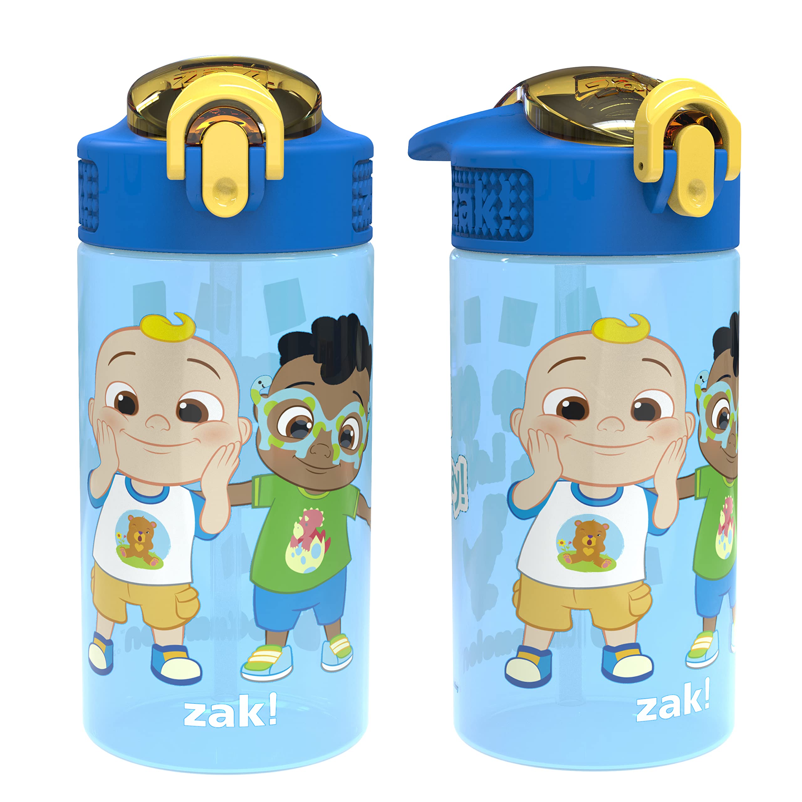 Zak Designs Cocomelon Kids Water Bottle With Spout Cover And Built-In Carrying Loop, Made Of Durable Plastic, Leak-Proof Water B
