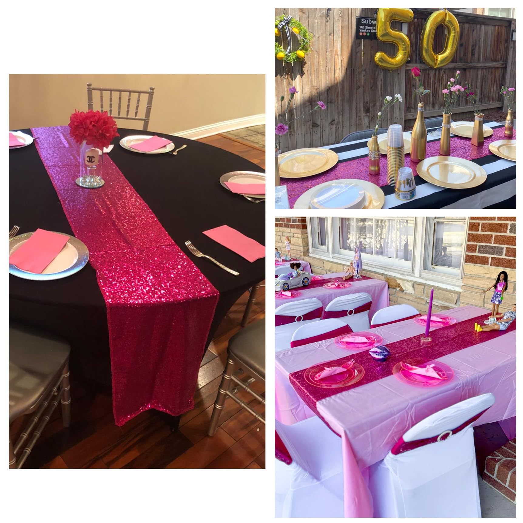 Shinybeauty Hot Pink Sequin Table Runner-12 By 72-Inch,Custom Handmake Elegant Wedding Event Table Runner(12X72, Hotpink)