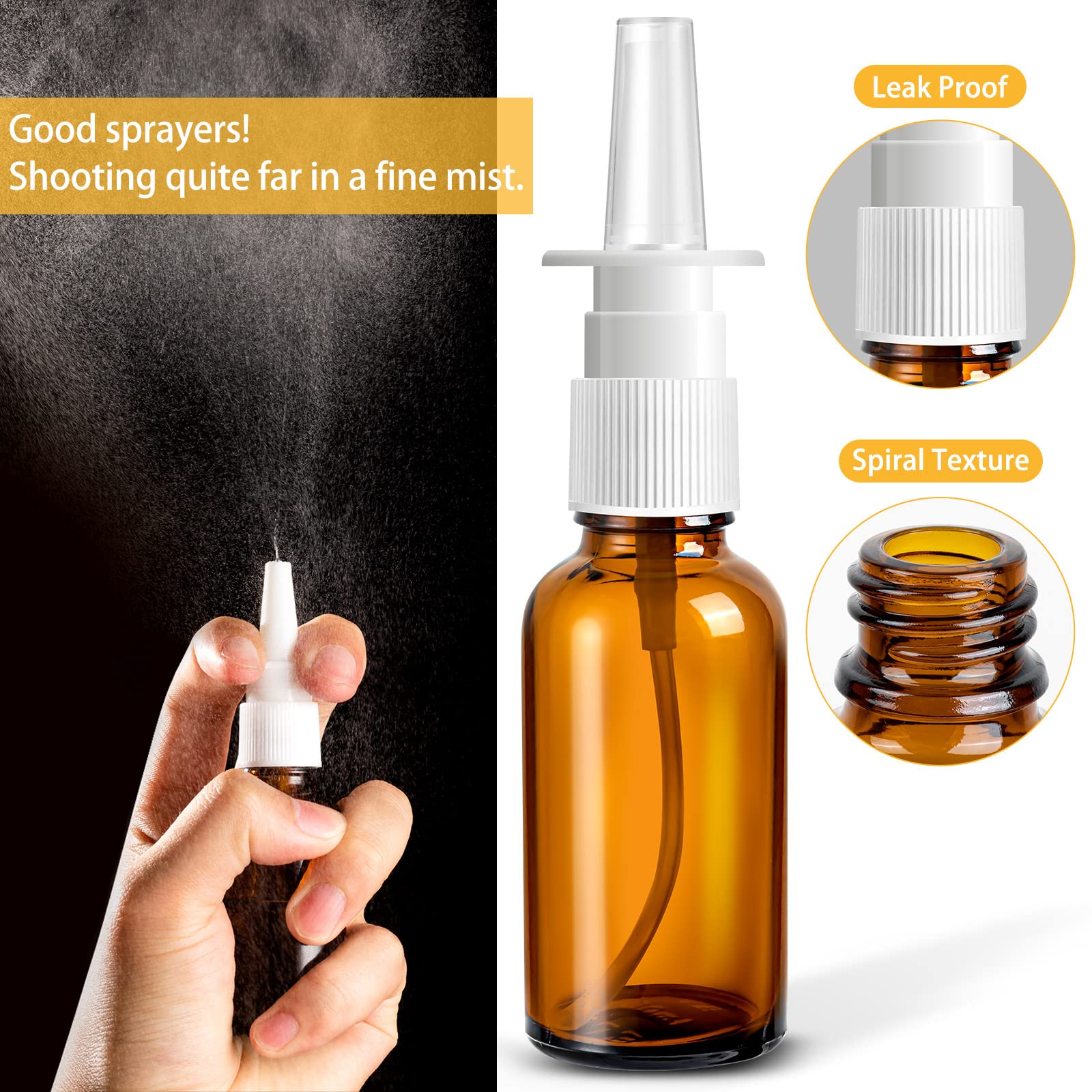 Zhwkmyp 10 Pcs Nasal Spray Bottle, 30Ml/1Oz 6 Pcs Glass Nose Spray Bottle Empty, Fine Mist Sprayers Atomizers With 2 Pcs Funnels