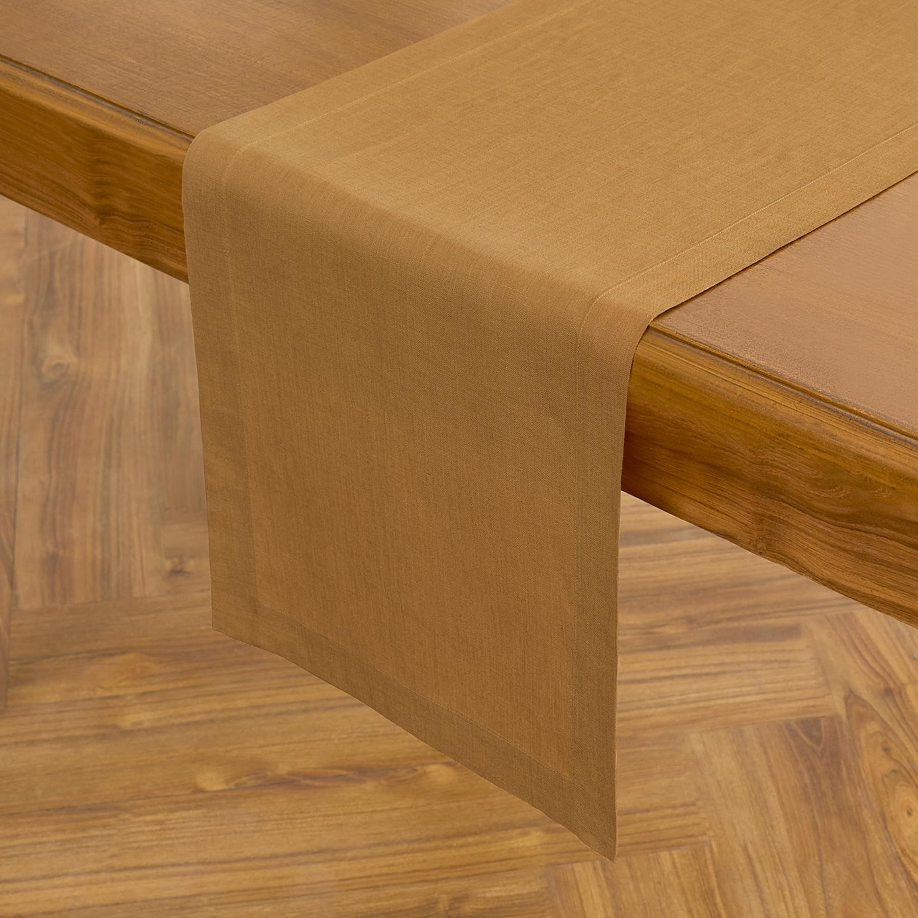 Solino Home Linen Table Runner 60 Inches - 100% Pure Linen Caramel Table Runner 14 x 60 Inch Ideal for Dresser and Coffee Tables