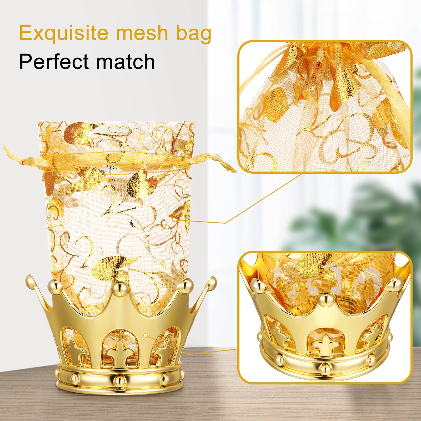 Gold Fillable Crown Goblet With Pouch For Candy Chocolate Cake Dessert Storage (8 Pieces)