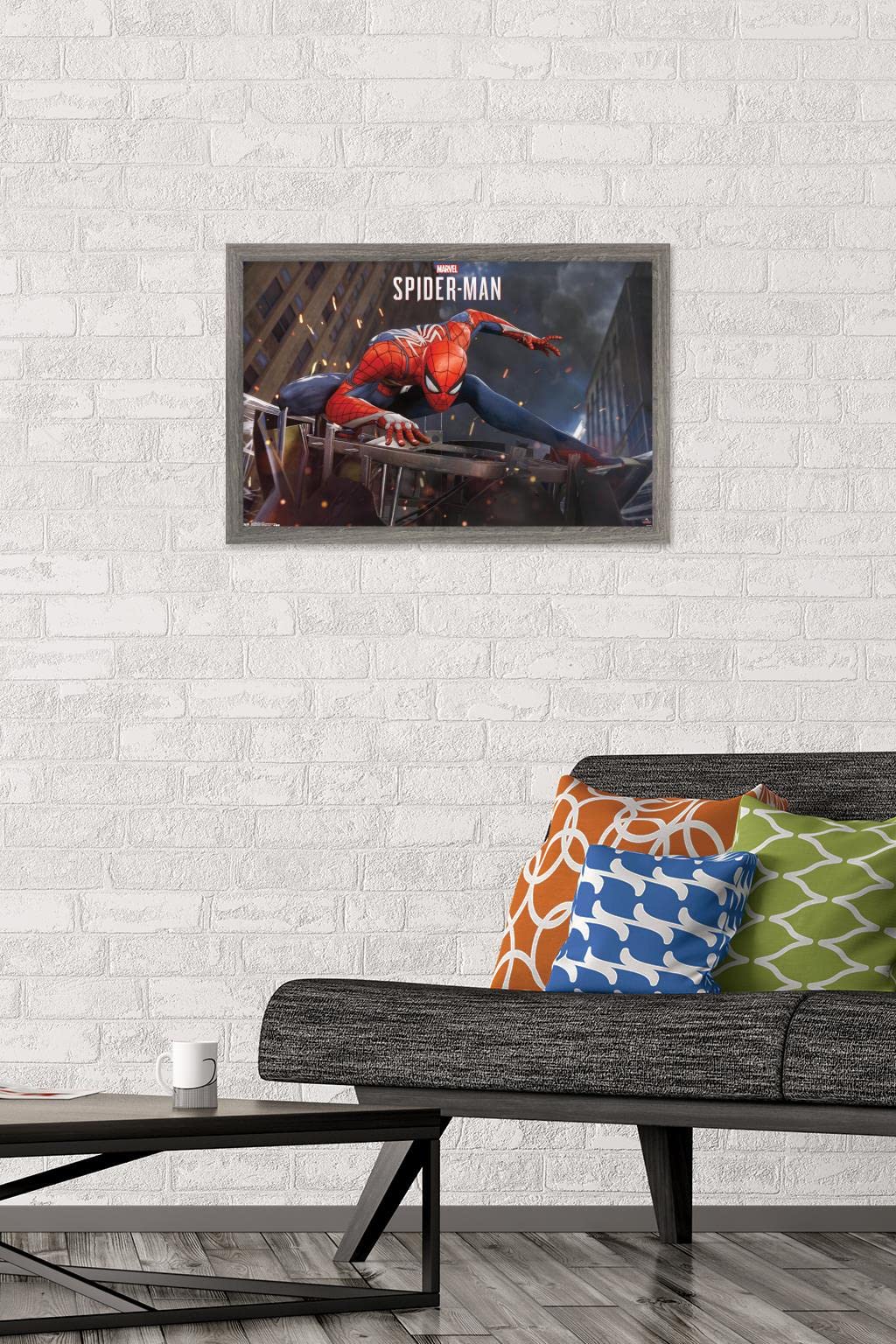 Trends International Marvel Comics - Spider-Man - Action Wall Poster, 14.725'' X 22.375'', Barnwood Framed Version