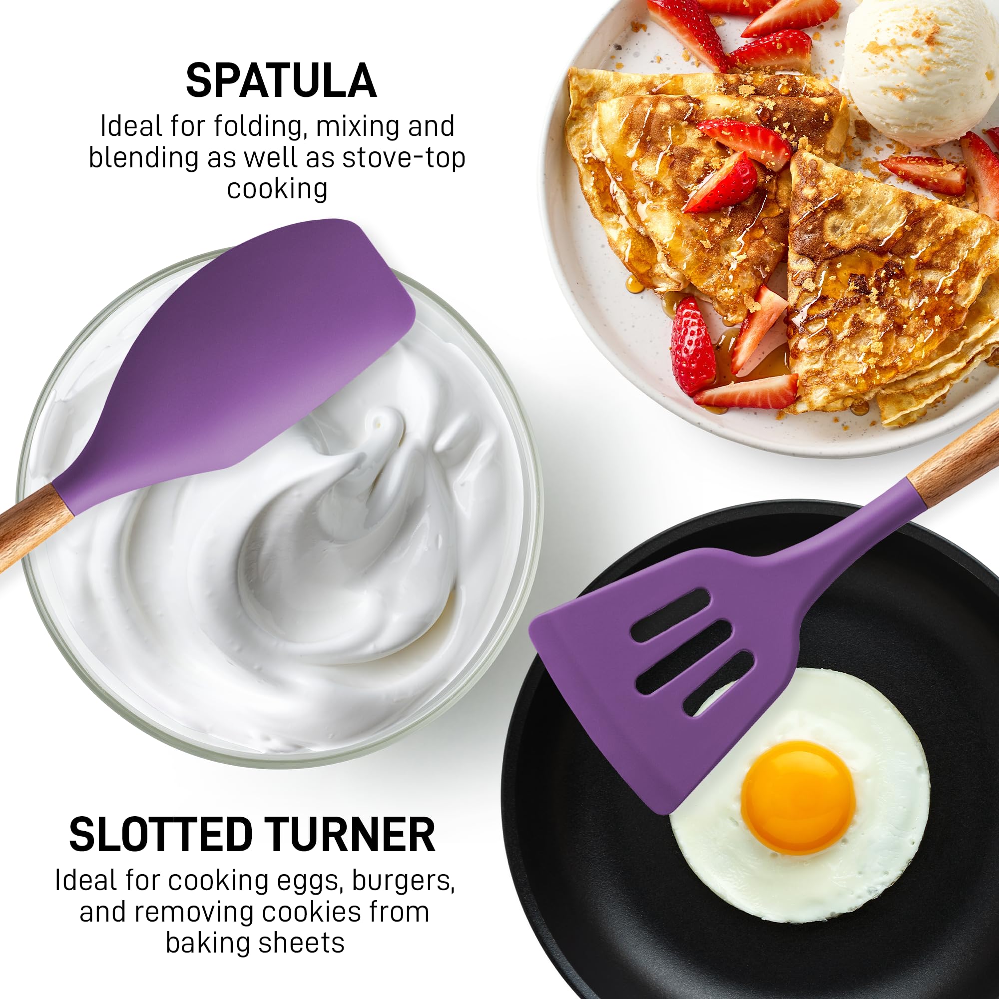 Zulay Kitchen Utensils Set Non-Stick Silicone Cooking Utensils Set With Authentic Acacia Wood Handles - 5 Piece Silicone Utensil
