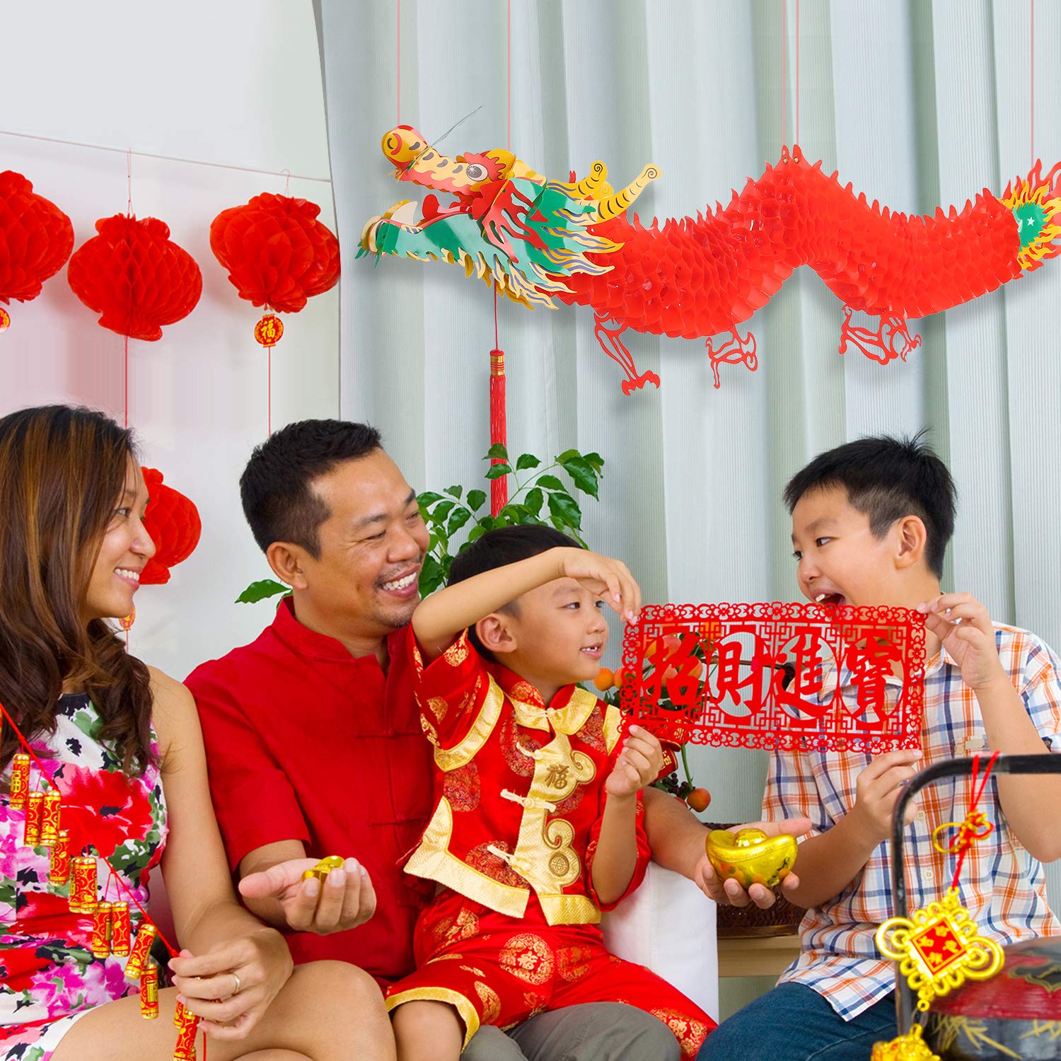 Bememo 3D Chinese New Year Dragon Garland Hanging Decoration (5.9 Feet)