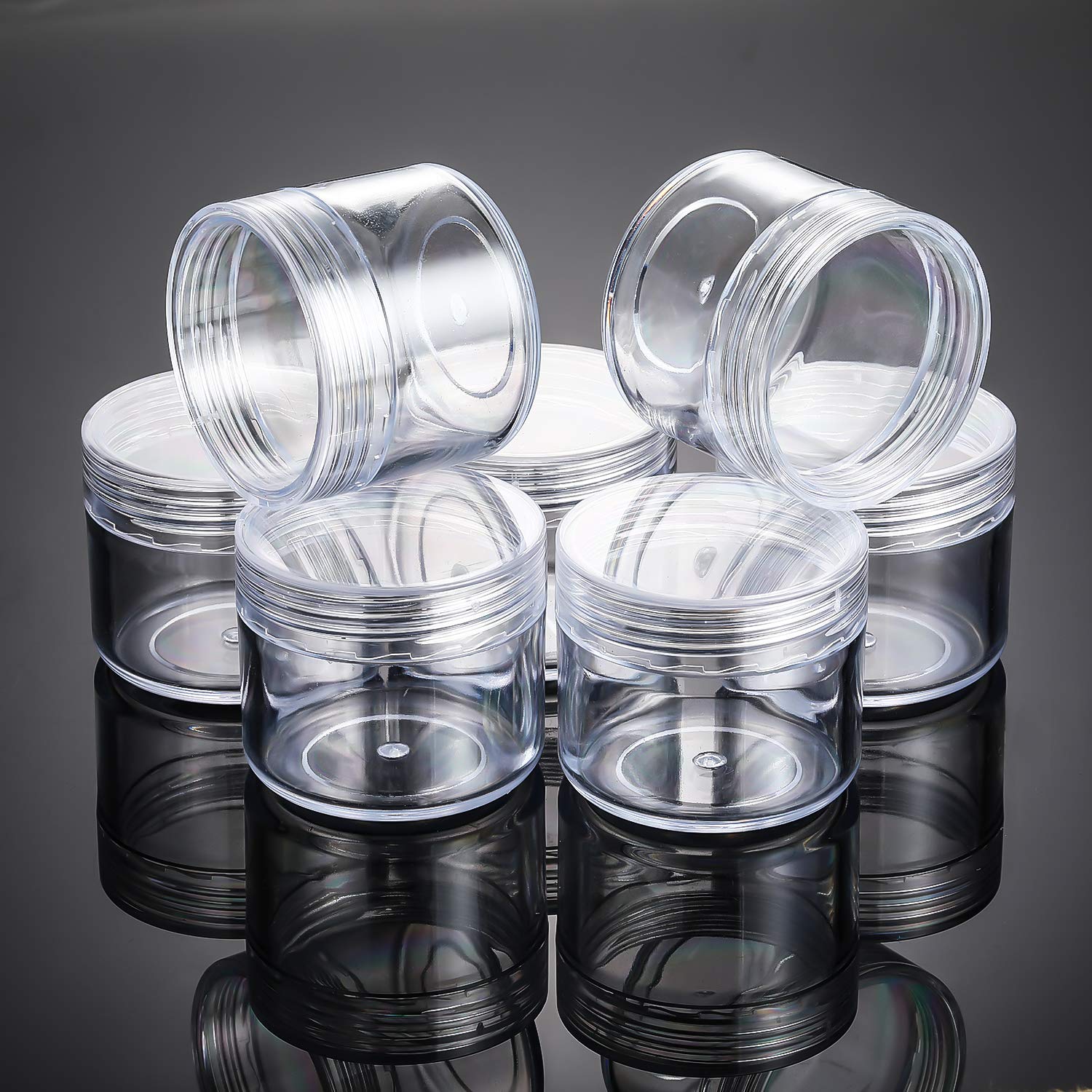 20 Pieces Round Pot Jars Plastic Cosmetic Containers Set With Lid For Liquid Creams Sample, 20 Ml/ 0.7 Oz (Clear Lid)