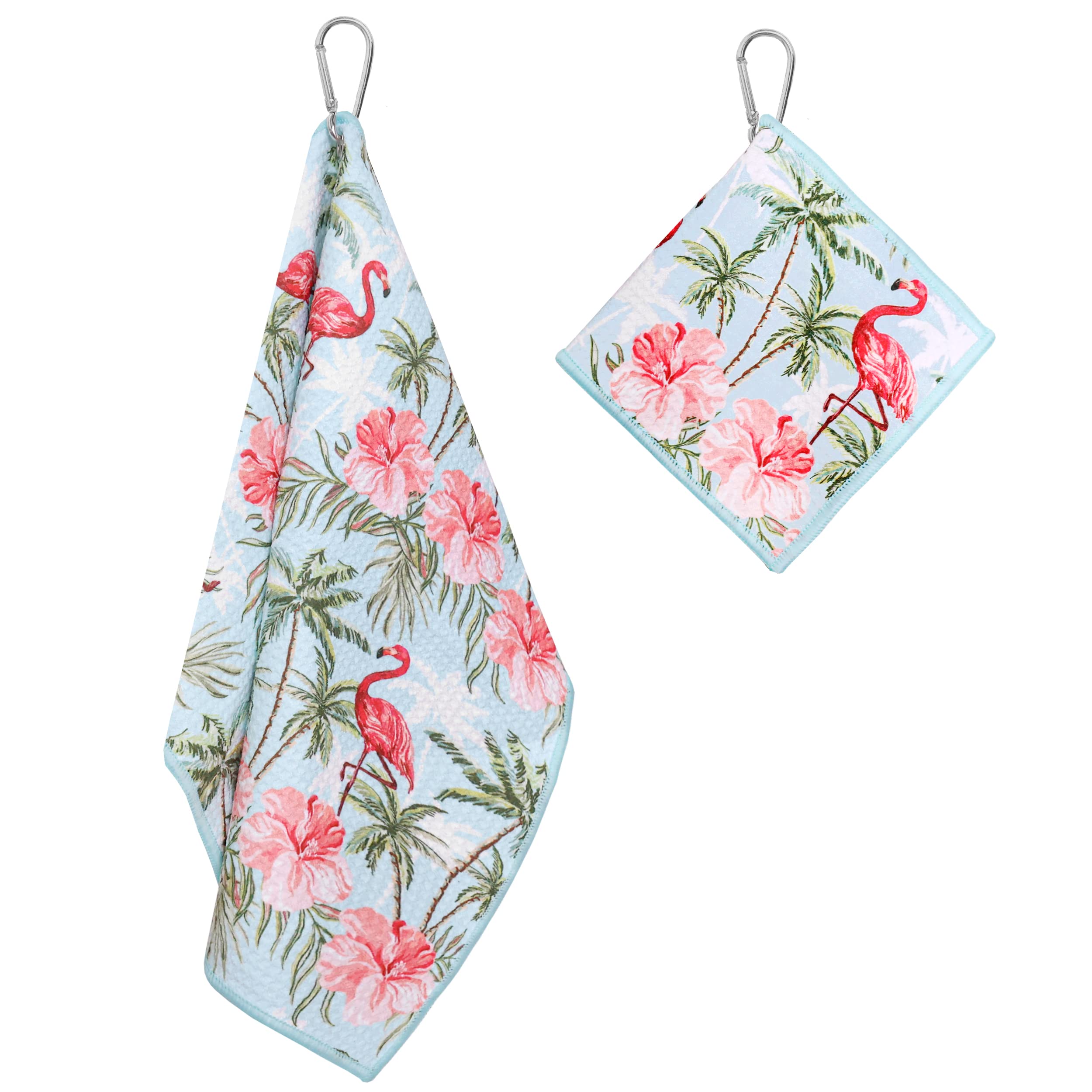 Flamingo Paradise Golf Towel with Clip for Women and Men  Microfiber Waffle and Ball Towels  Set of 2