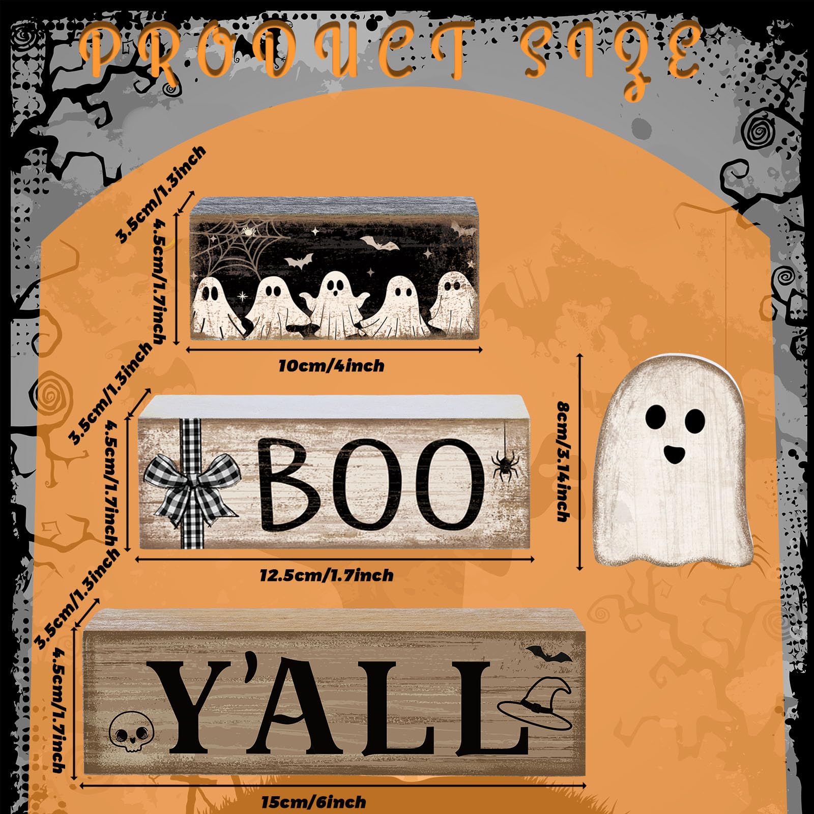 Lineshading 4 Pcs Halloween Table Decoration Wooden Ghost Tiered Tray Decoration Rustic Wood Ghost Block Signs Gift Halloween Ce