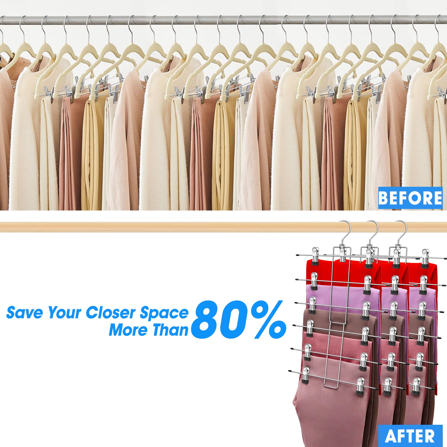 Organization and Storage Skirt Pants Hangers Space Saving 3 Pack 6 Tier Closet Organizers and Storage Closet Storage Home Organization College Dorm Room Essentials for Girls Wardrobe Clothes Organizer