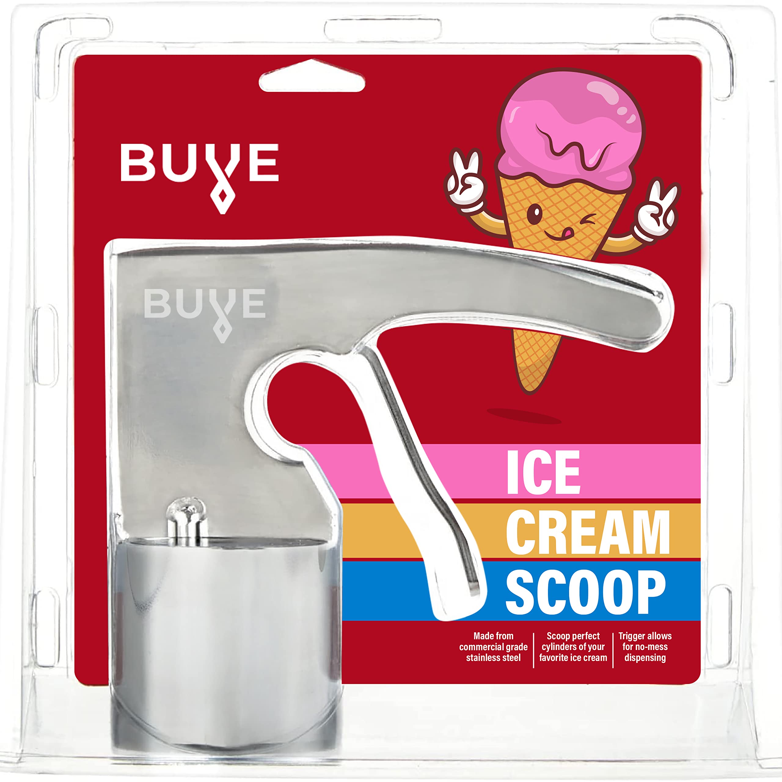 Ice Cream Scoop - Stainless Steel, Old Time Cylindrical Design With Spring-Powered Trigger For Easy Release | Easy To Clean | Bi