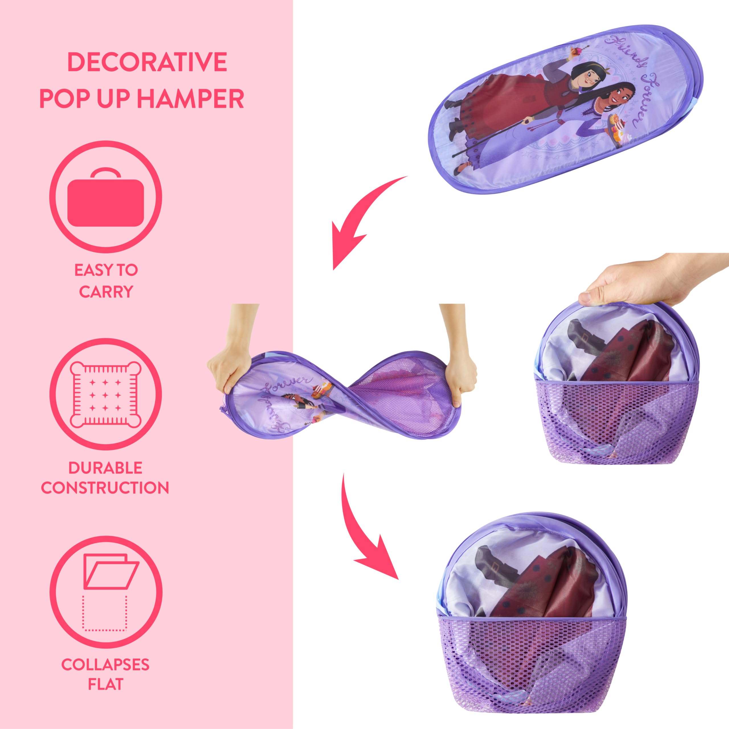 Disney Wish Pop Up Hamper With Durable Carry Handles, 21'' H X 13.5'' W X 13.5'' L