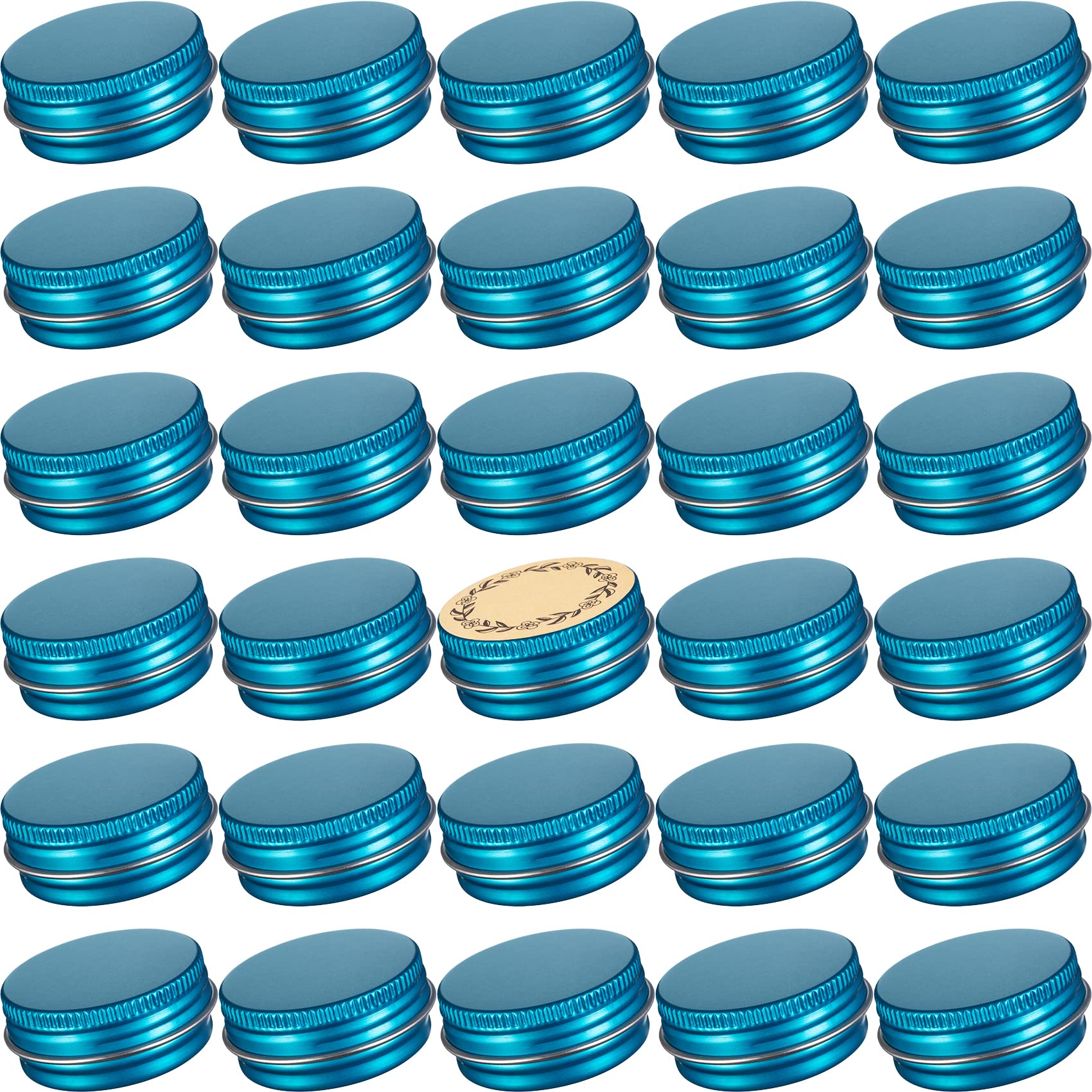0.5 Oz Screw Top Aluminum Tin Jar With Screw Lid And Blank Labels (Lake Blue - Pack Of 32)