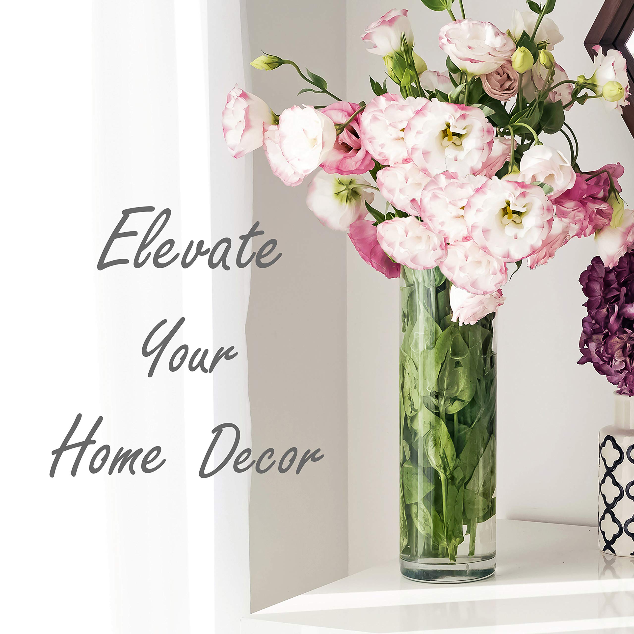 cYS Excel clear glass cylinder Vase (H:12 D:4)  Multiple Size choices glass Flower Vase centerpieces  Hurricane Floating candle