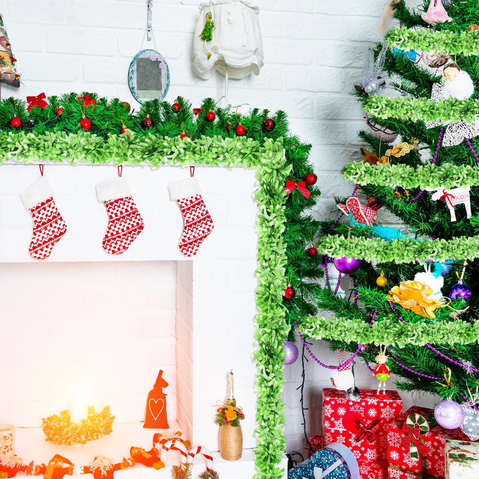 Dingion 59 Feet Christmas Tinsel Garlands Metallic Twist Garland Hanging Garland Ornaments for Halloween Christmas Tree Party Su