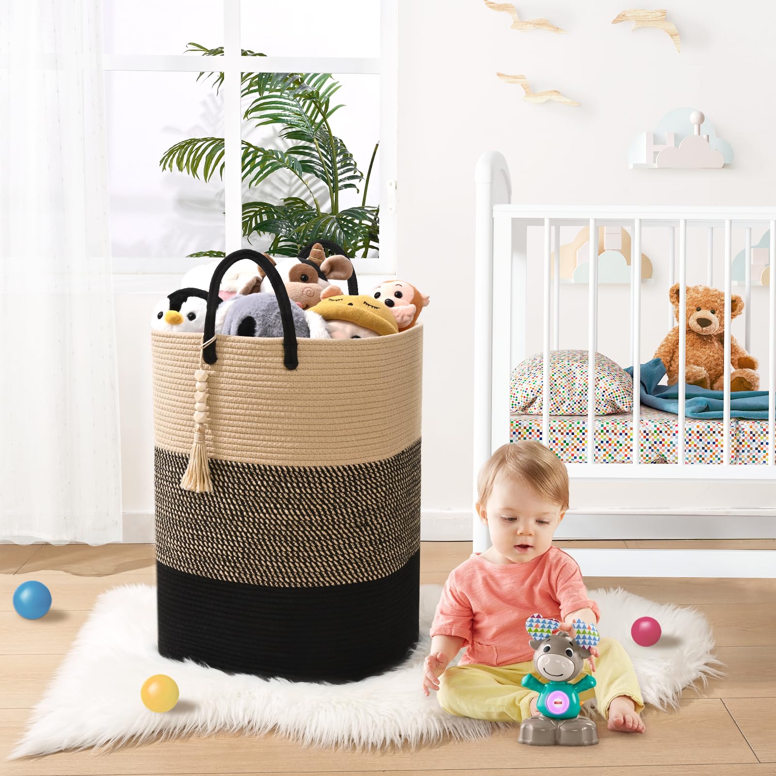 Woven Laundry Basket For Clothes, 100 L Large Rectangle Laundry Hampers, Nursery Storage Basket For Toys, Tall Dirty Clothes Ham