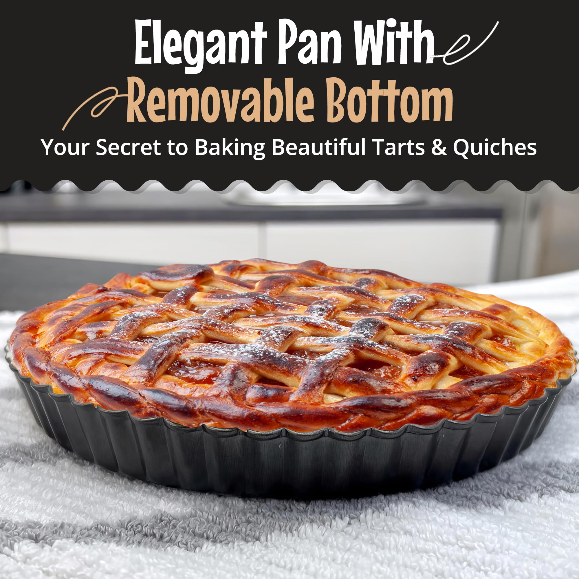 Yumtart 9 Inch Round Tart Pan, False Bottom Pie Pan, Deep Fluted Tart Pan - Non-Stick Tart And Quiche Pan With 10 Parchment Shee