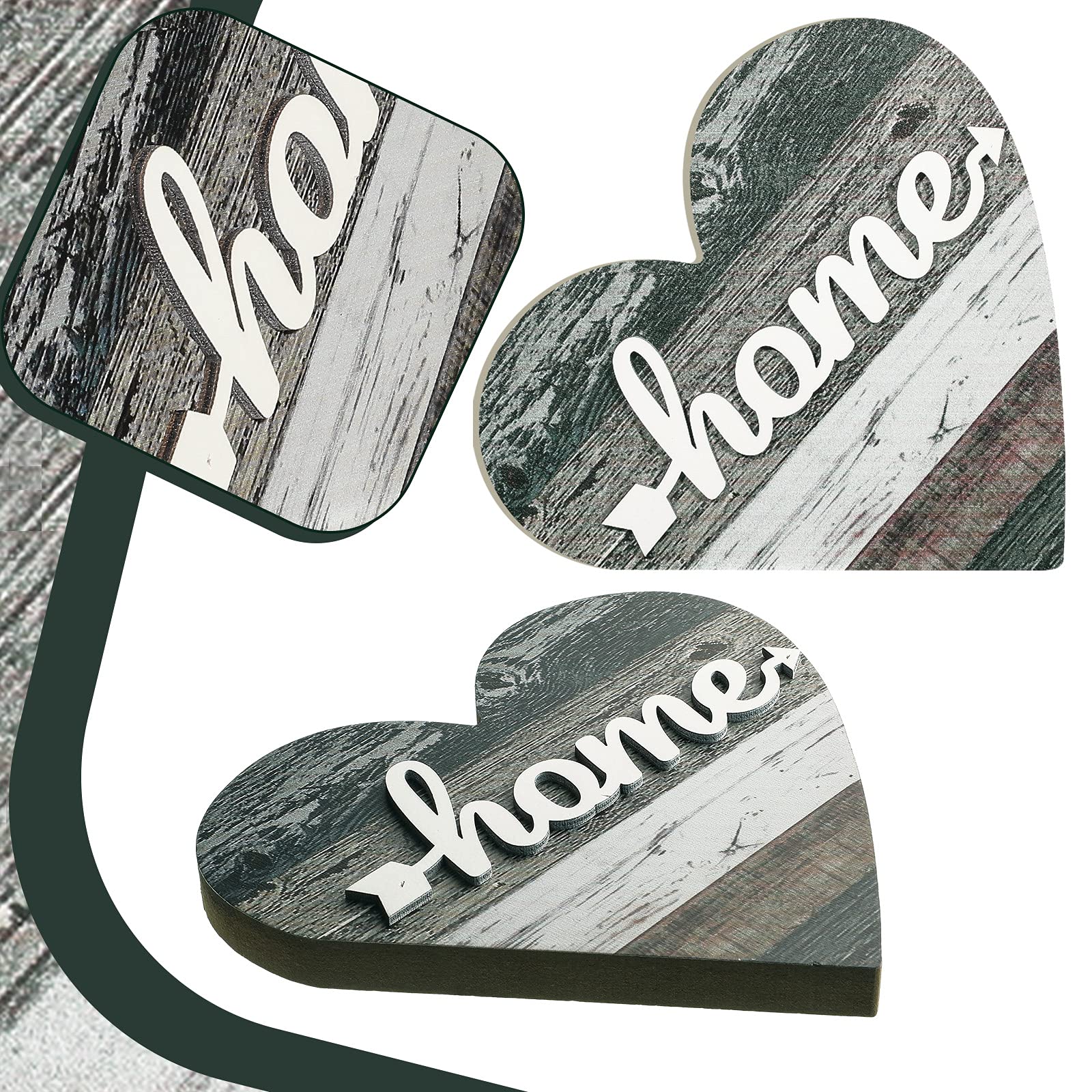 Jetec 2 Pcs Rustic Table Decorations for Living Room Home Farmhouse Table Centerpieces Small Love Wooden Heart Decor for Dining