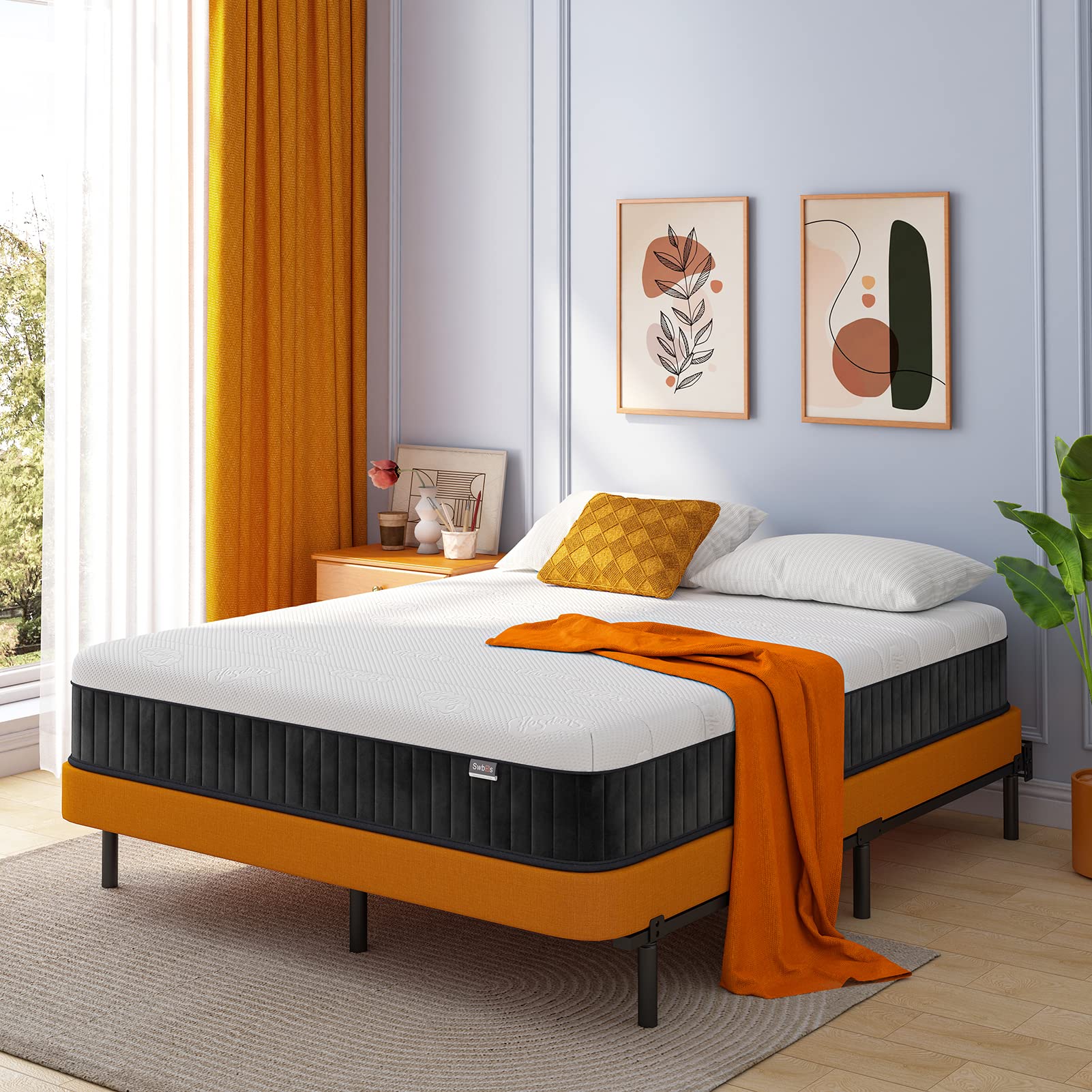 Swbvs Twin XL Mattress 12 Inch Hybrid - Memory Foam & Pocket Springs Bed in a Box, Medium Firm, Cooling Comfort & Pressure Relie