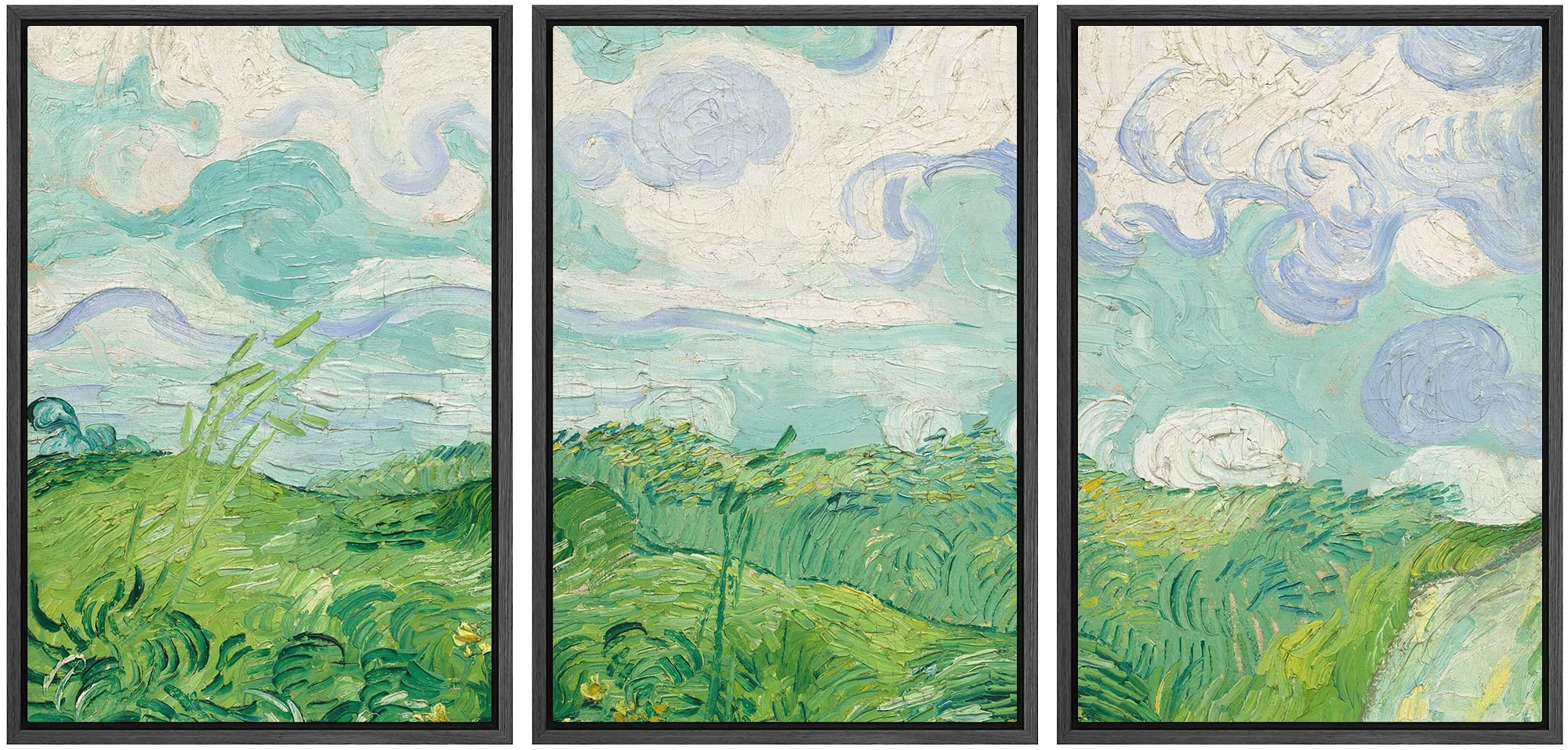 Wall26 Framed Canvas Print Wall Art Set Green Wheat Fields Vincent Van Gogh Classical Illustrations Fine Art Decorative Historic