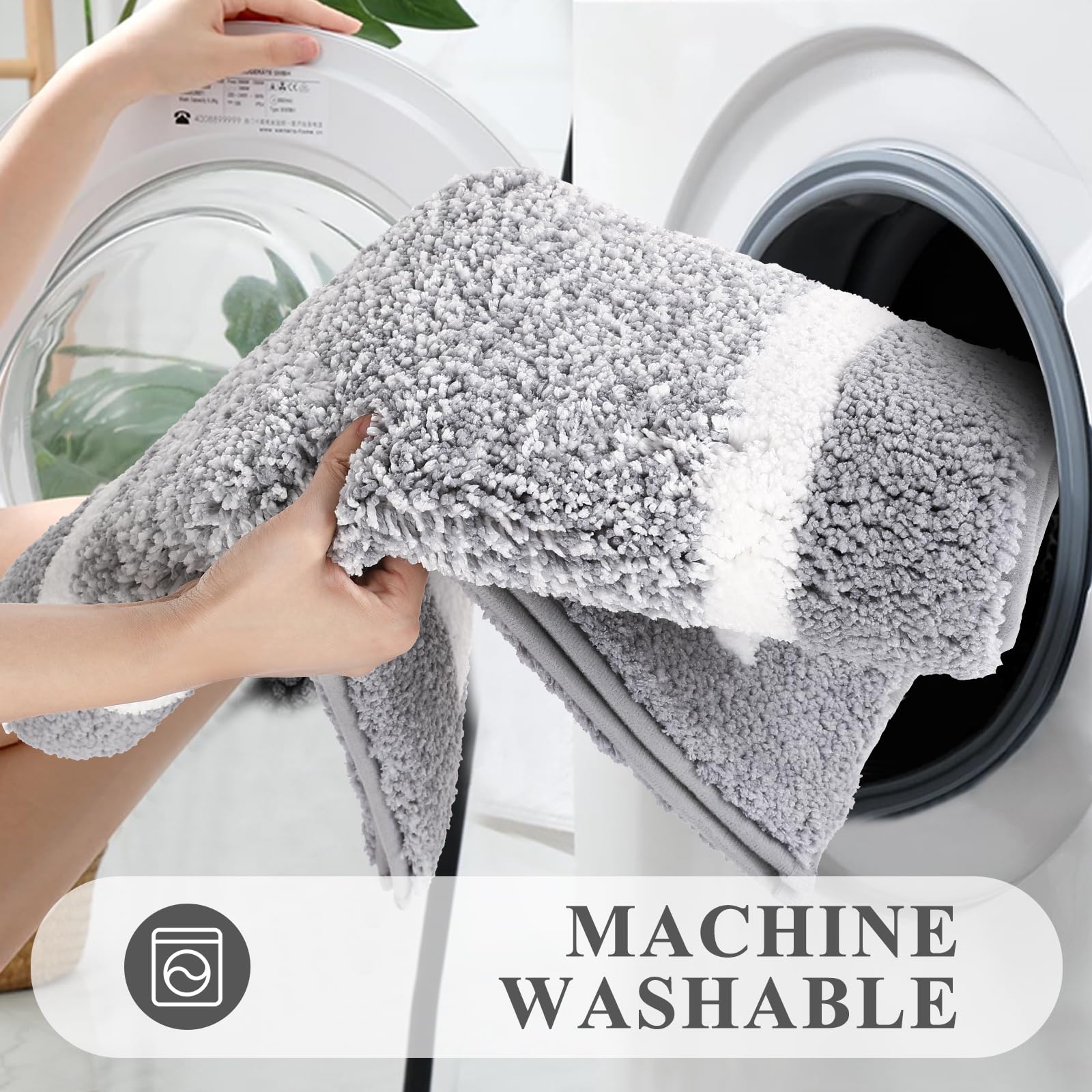 Pauwer Bathroom Rug Set 3 Piece, Non-Slip Absorbent Bath Mats, Microfiber Soft, Absorbent Plush Shaggy Carpets Includes U-Shaped