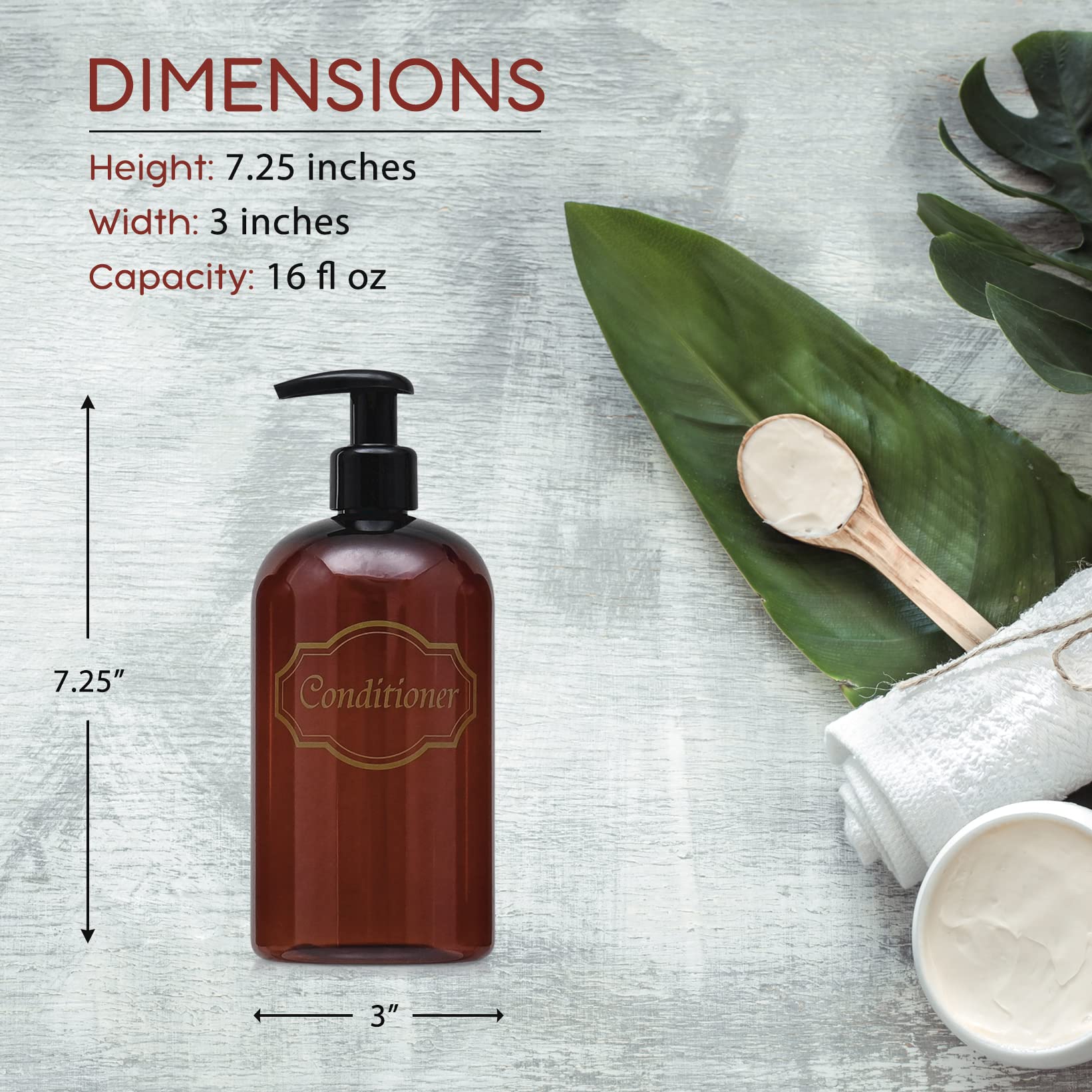 Bottiful Home-16 Oz Amber Shampoo And Conditioner Shower Soap Dispensers-2 Refillable Empty Pet Plastic Pump Bottle Shower Conta