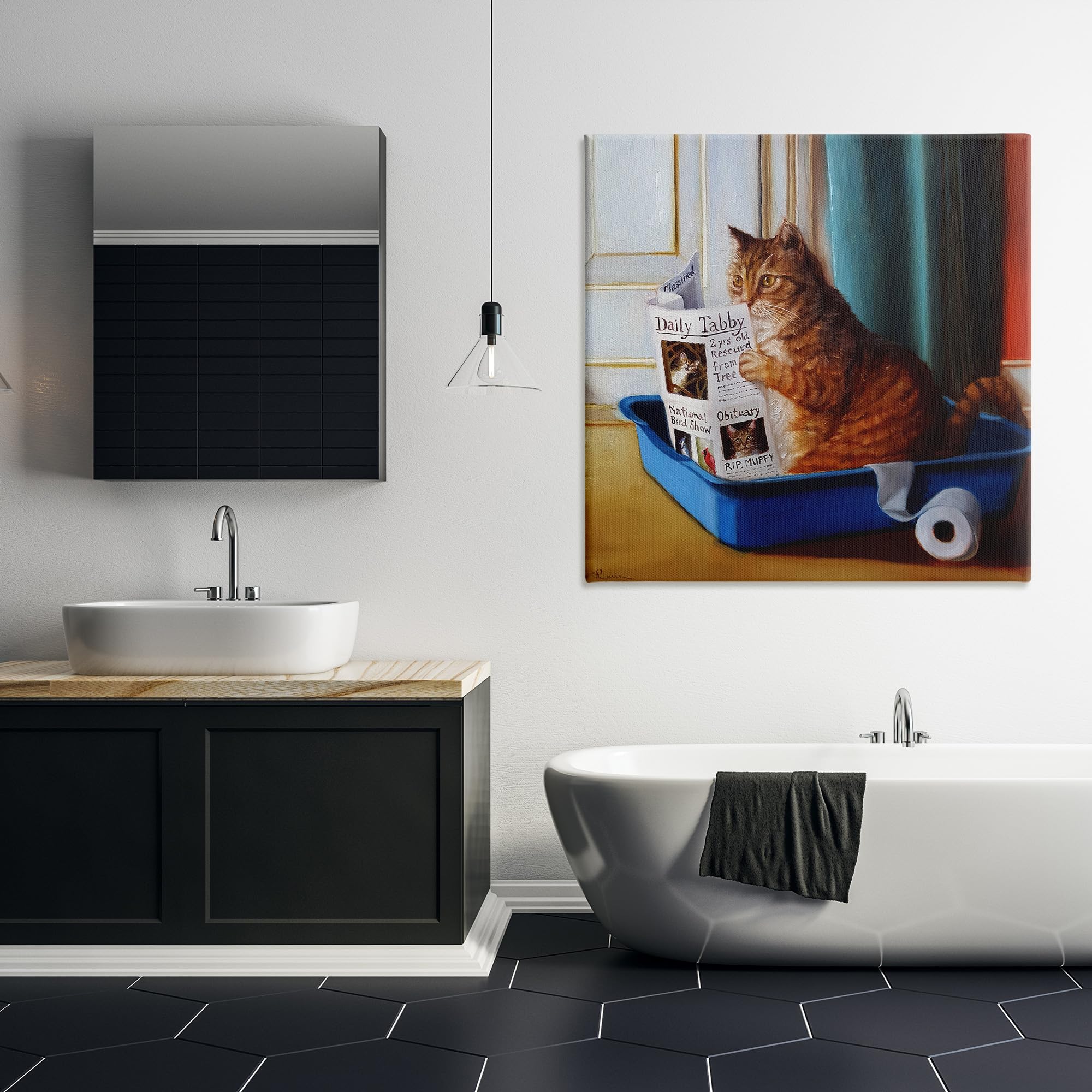 Stupell Industries Litter Box Reading Funny Cat Pet Painting, Design By Lucia Heffernan Black Framed Wall Art, 36 X 36, Multi-Co