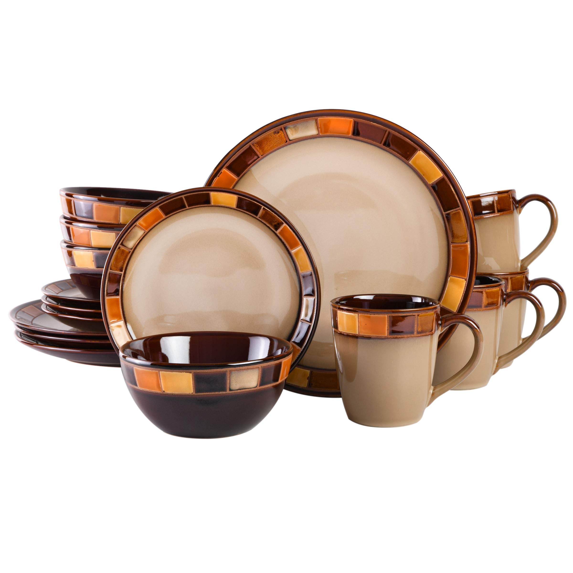 Gibson Casa Estebana 16-Piece Dinnerware Set Service For 4, Beige And Brown - 70736.16Rm