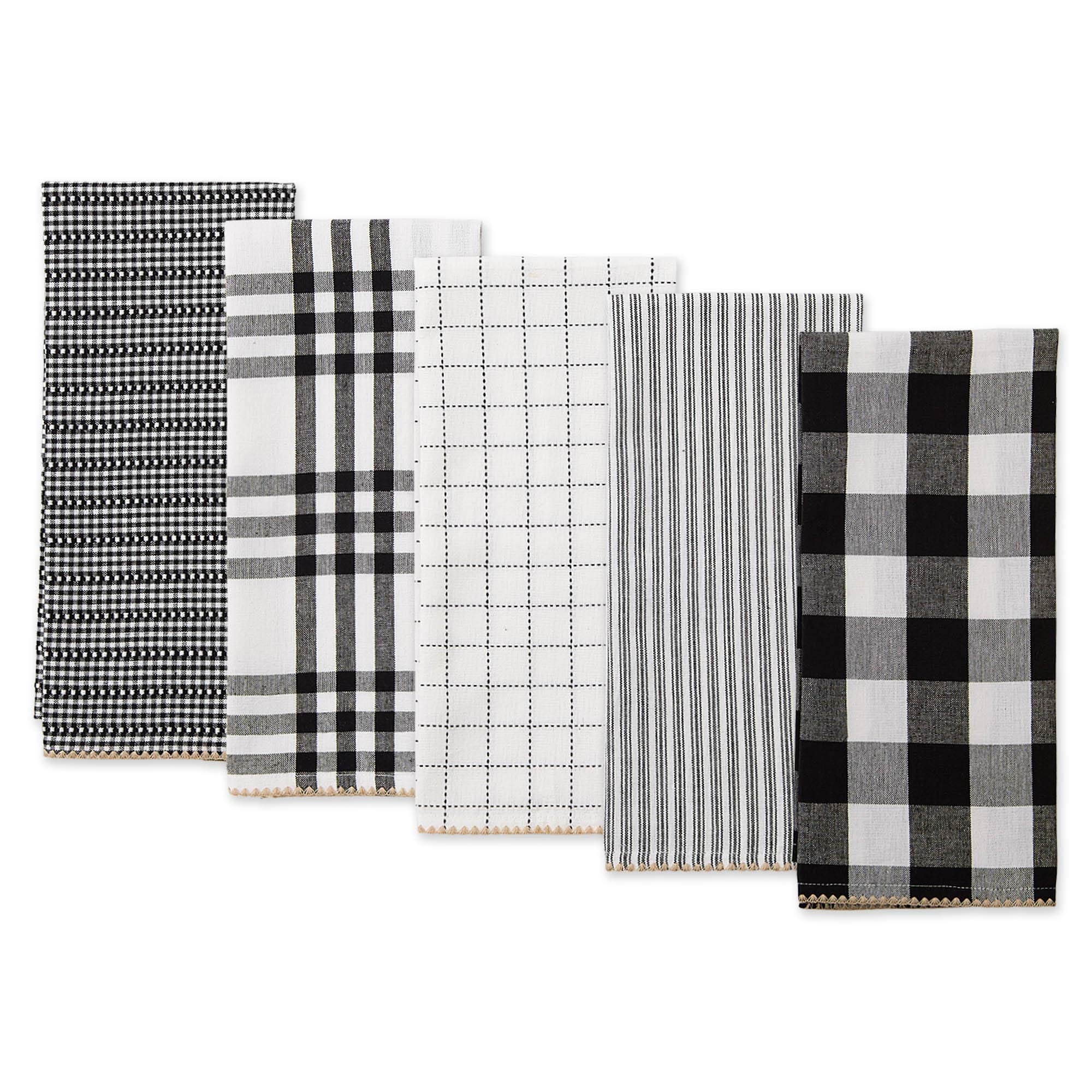 Dii Farmhouse Basic Kitchen Collection Woven, Dishtowel Set, 18X28, Black, 5 Piece