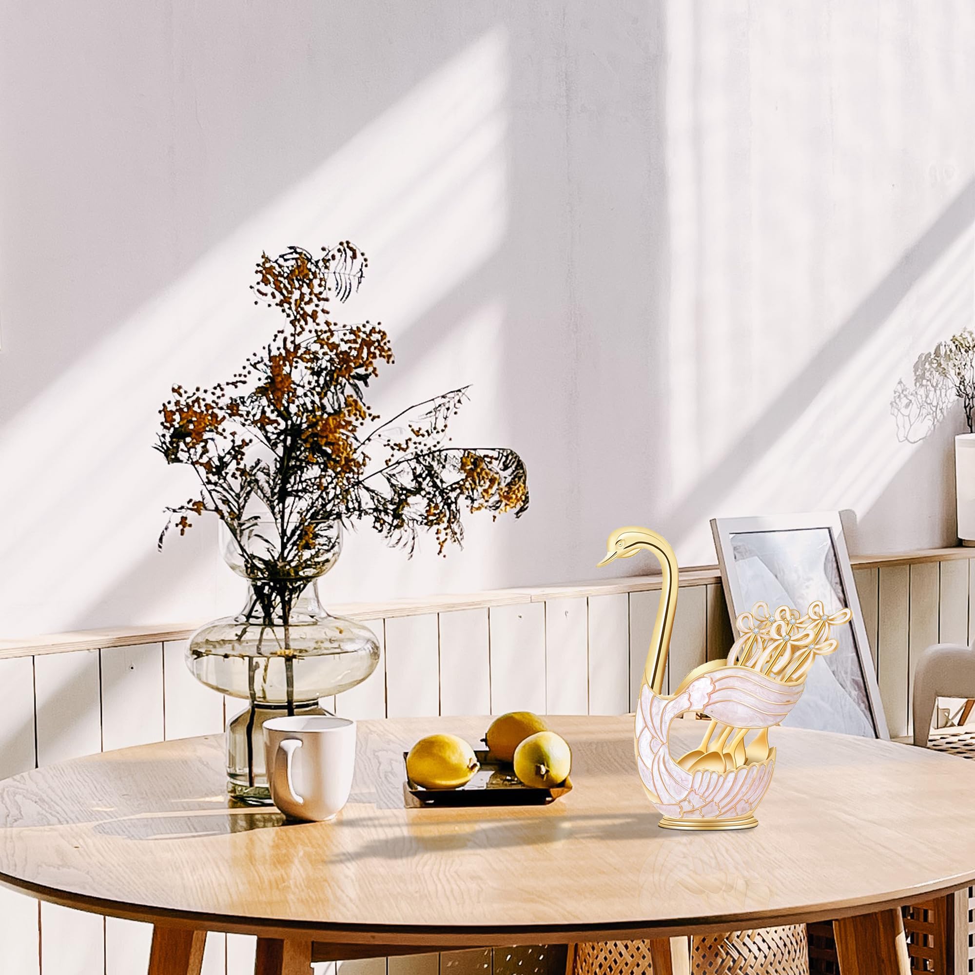 Cairiac Coffee Dessert Spoon Set, Swan Base Holder Spoon, 6-Piece Dessert Spoon Set, For Coffee, Fruits, Desserts, Exquisite Sma