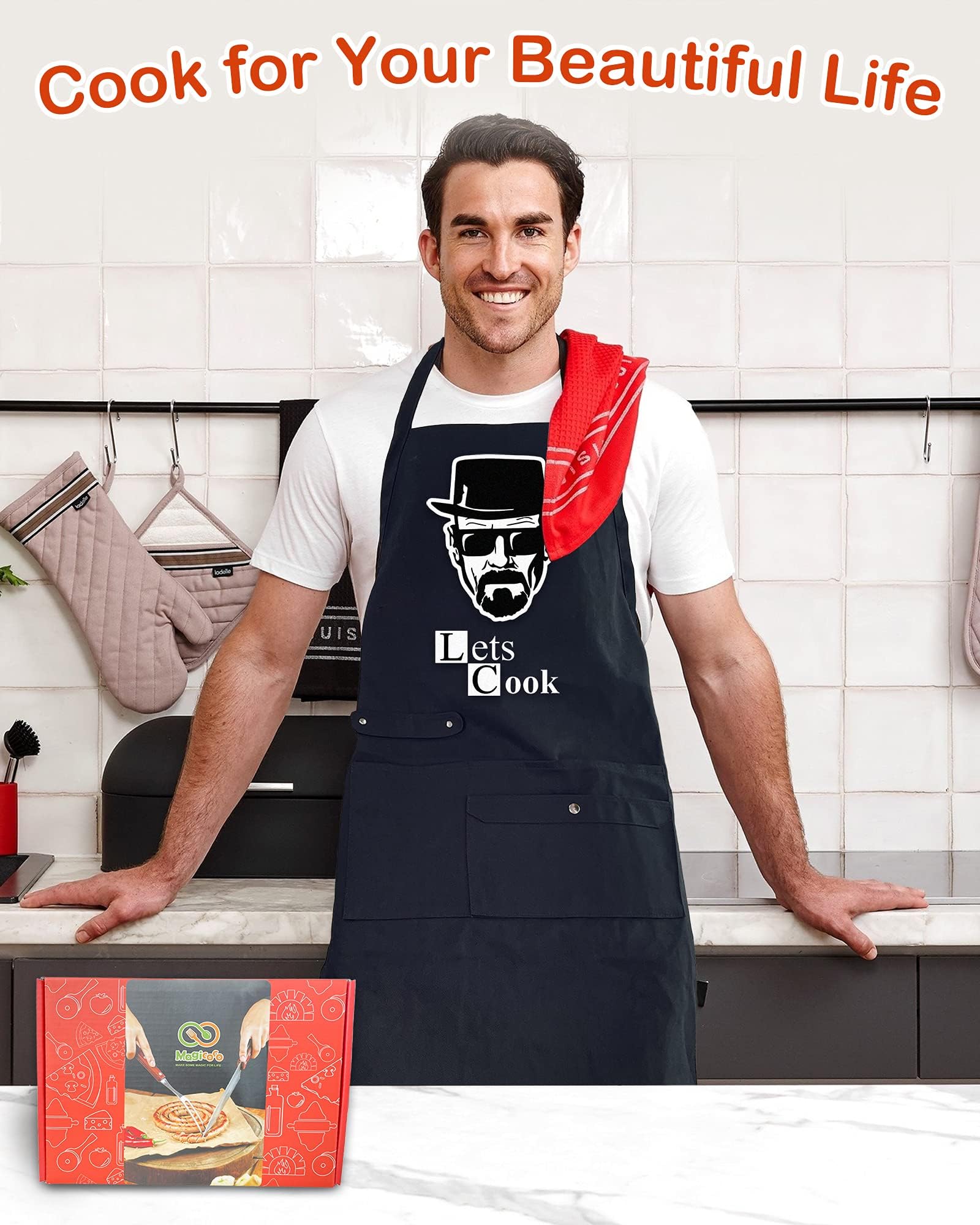 Funny Cooking Chef Apron For Men With Pockets Bbq Kitchen Work Aprons Birthday Father'S Day Creative Gifts For Dad