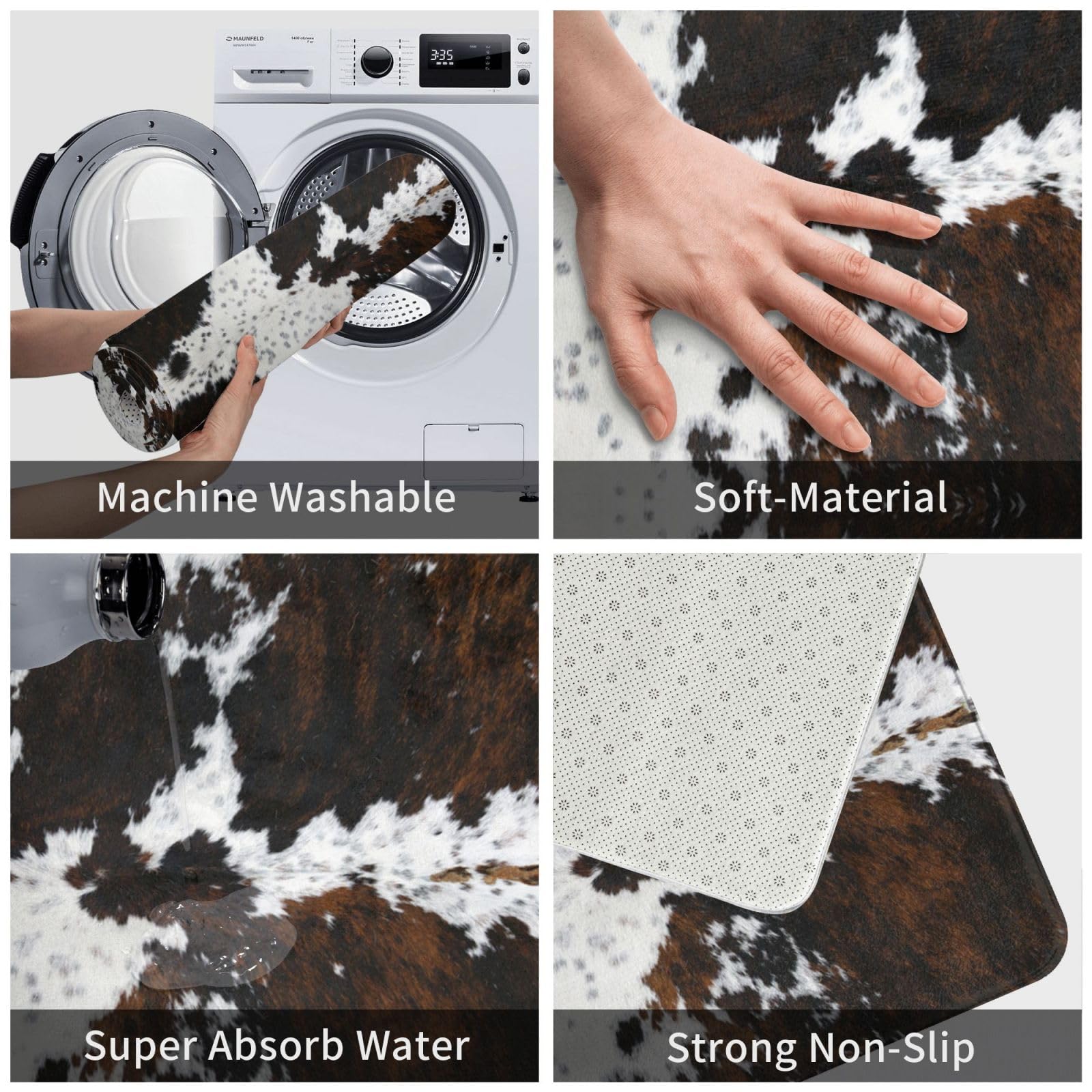 Western Cowhide Cow Print Bath Mats For Bathroom, Soft Absorbent Cow Bath Rug Non-Slip Floor Rug Carpets For Kitchen Bathroom La
