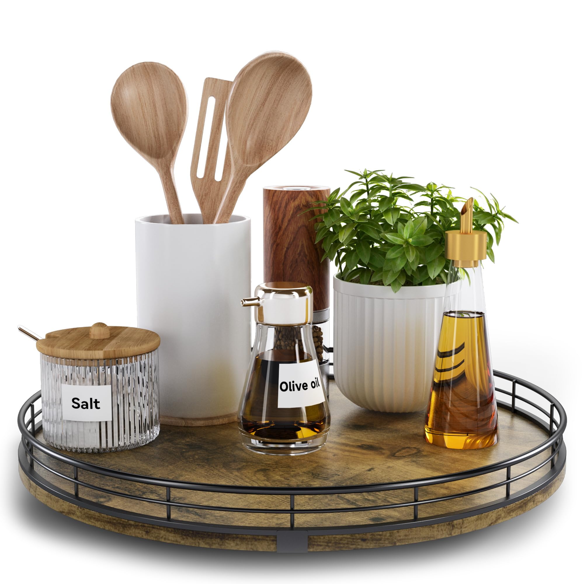Lazy Susan Turntable Organizer for Table Top, 13 Round Wooden Lazy Susan for Cabinet Kitchen Countertop Pantry Dining Coffee Tab