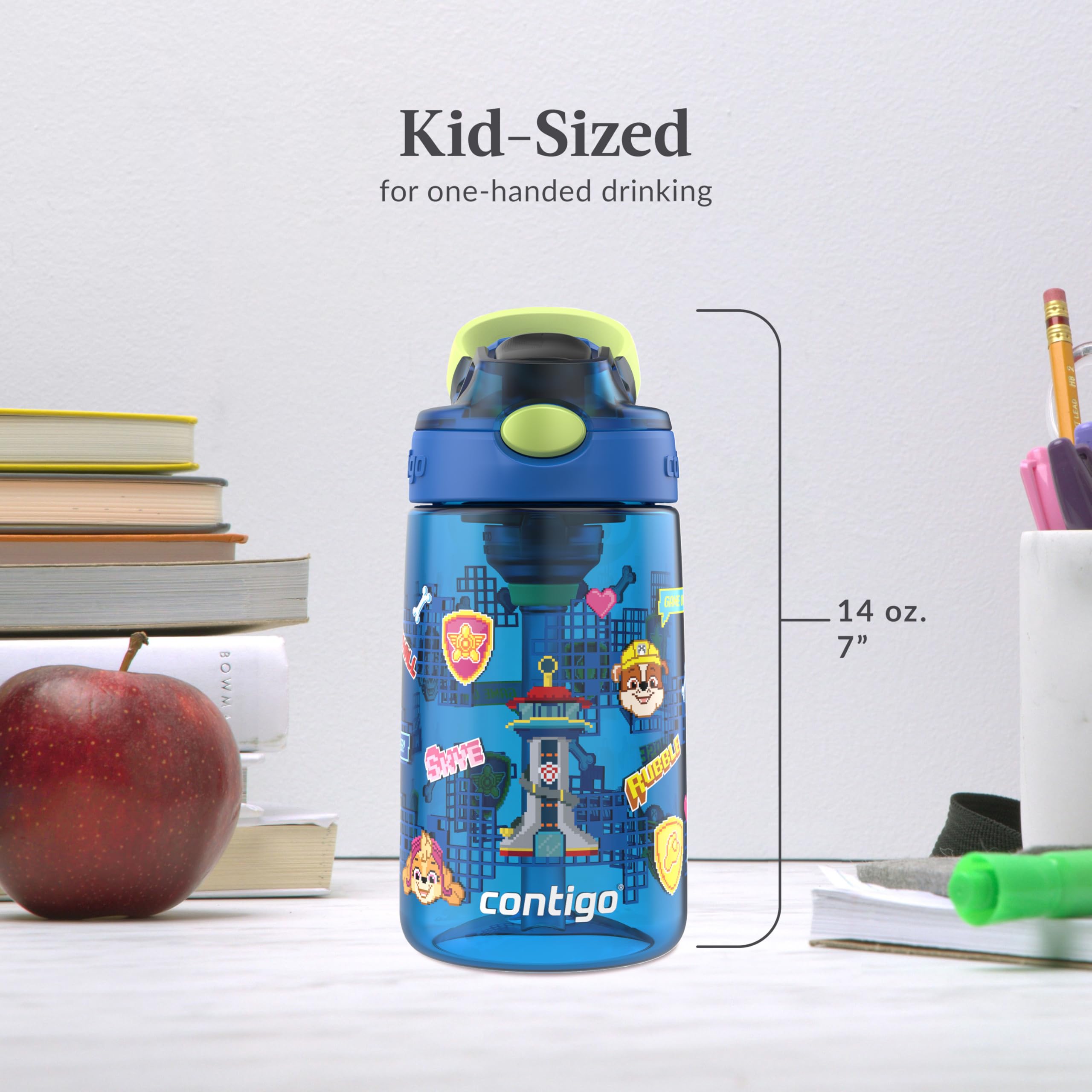 Contigo Aubrey Paw Patrol Leak-Proof Spill-Proof, 2-Pack Water Bottle with Autospout, 14oz, Power Pups and Dino Treks, Green and