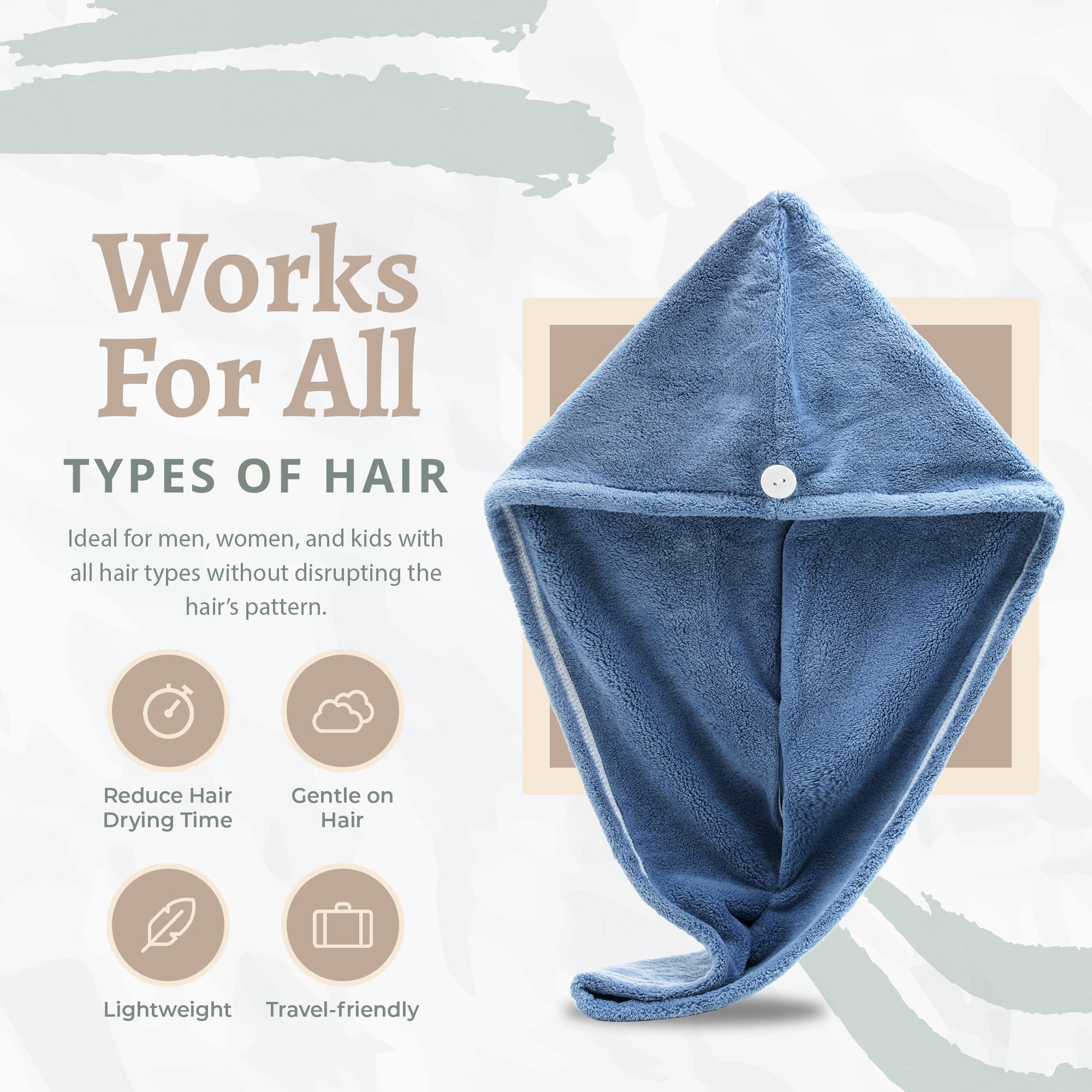 Exec-U-Gift Microfiber Hair Towel Wrap, Hair Turban Towel Super Absorbent Twist Turban Dry Hair Caps with Buttons Bath Loop Fast