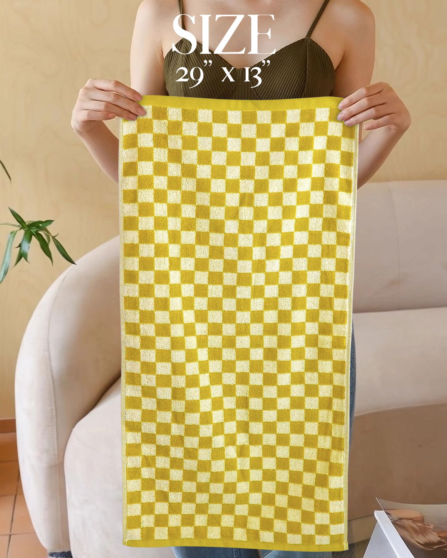 Jacquotha 4 Pcs Hand Towels For Bathroom Checkered, Cotton Soft Absorbent Hand Towels Checkered Towel, 13 X 29 Inches Cute Patte