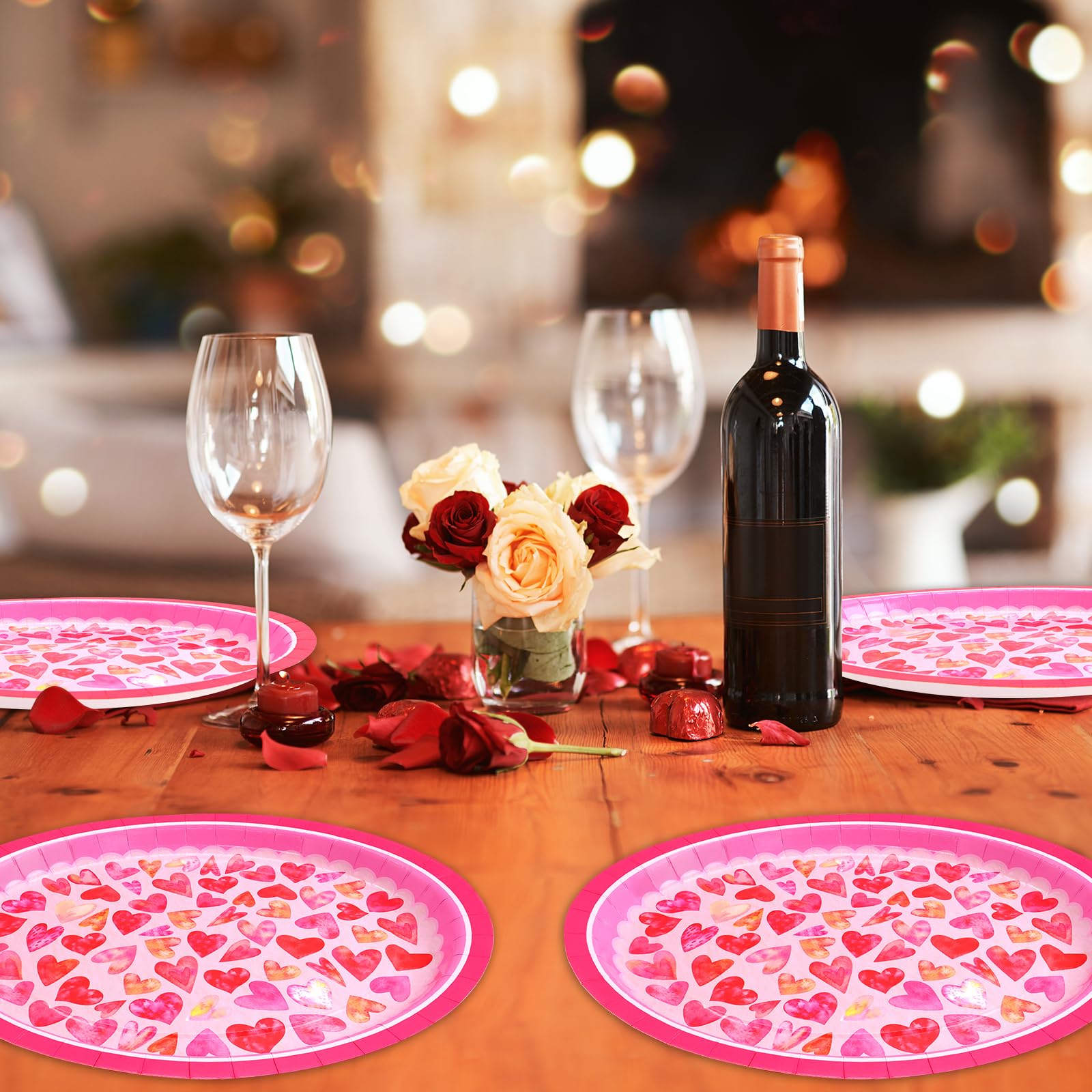 Ceiba Tree 30 Pack Valentines Day Oval Plates Heart Paper Plates Disposable Happy Valentine'S Day Party Supplies