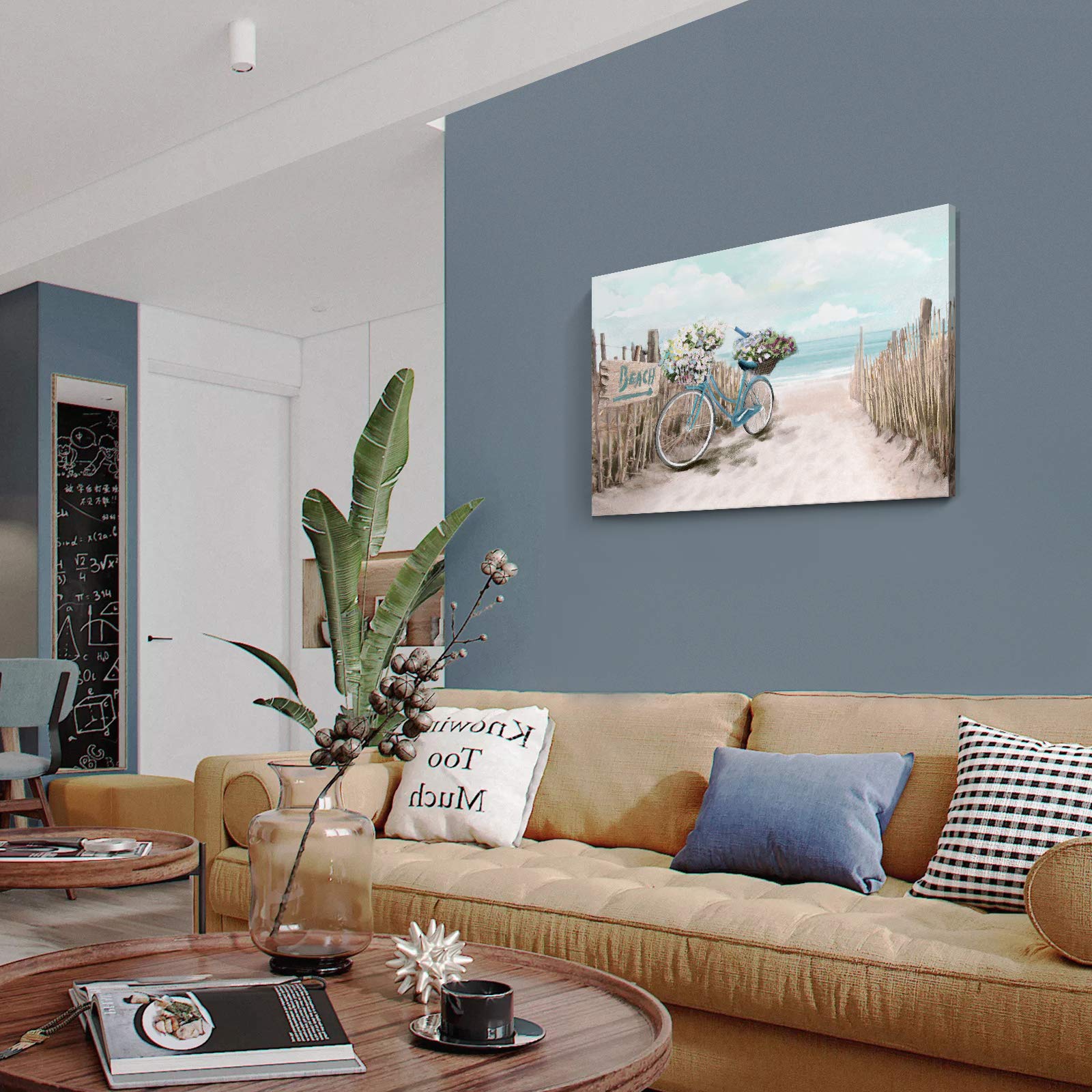 Large Wall Art For Living Room D  Cor Beach Picture Wall Art Modern Framed Sea Seaside Bicycle Canvas Print Seascape Artwork Oce