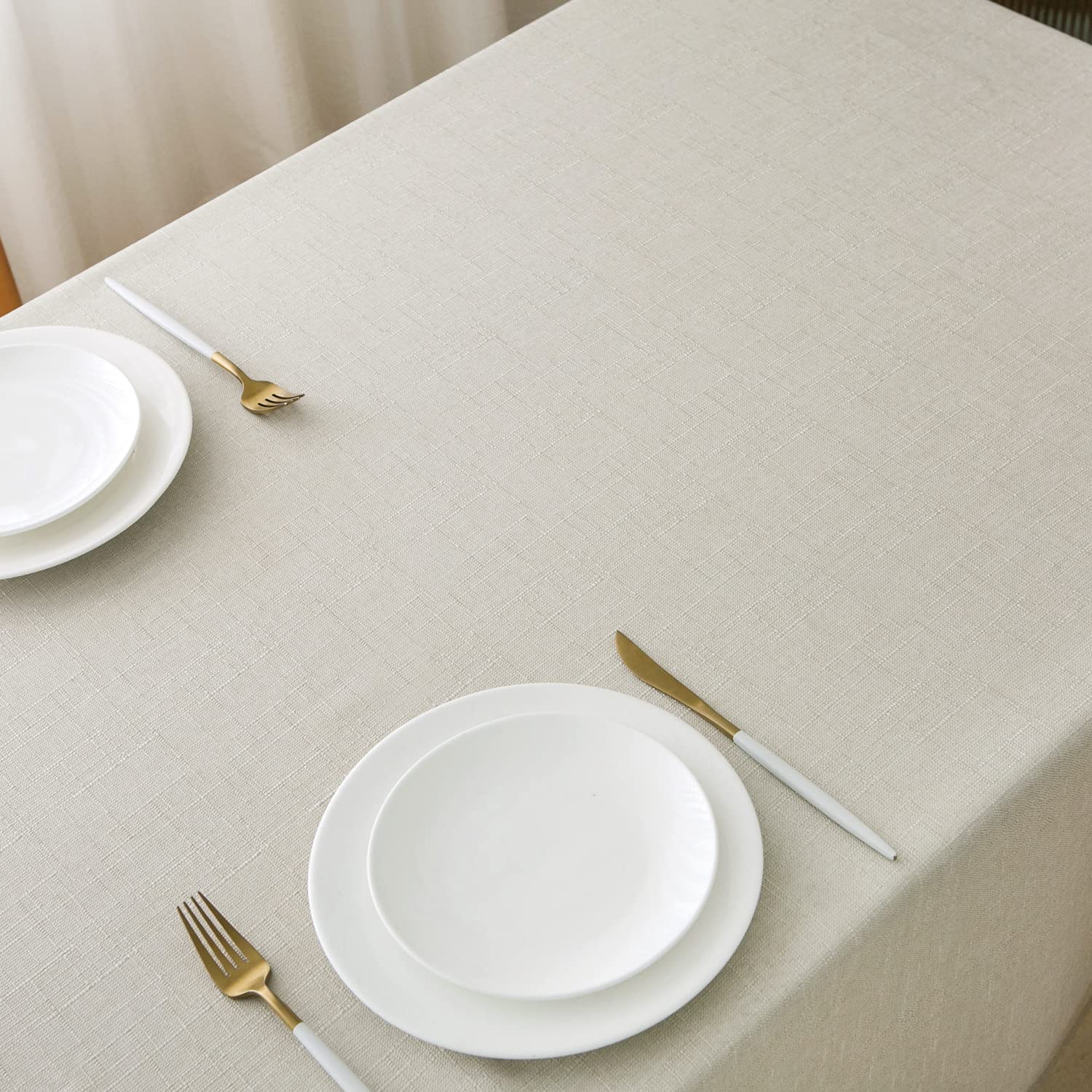Nlmuvw Linen Tablecloth For Rectangle Table 120 Inch Linen Textured Table Cloth 8 Ft Water Resistant Farmhouse Table Cover For K