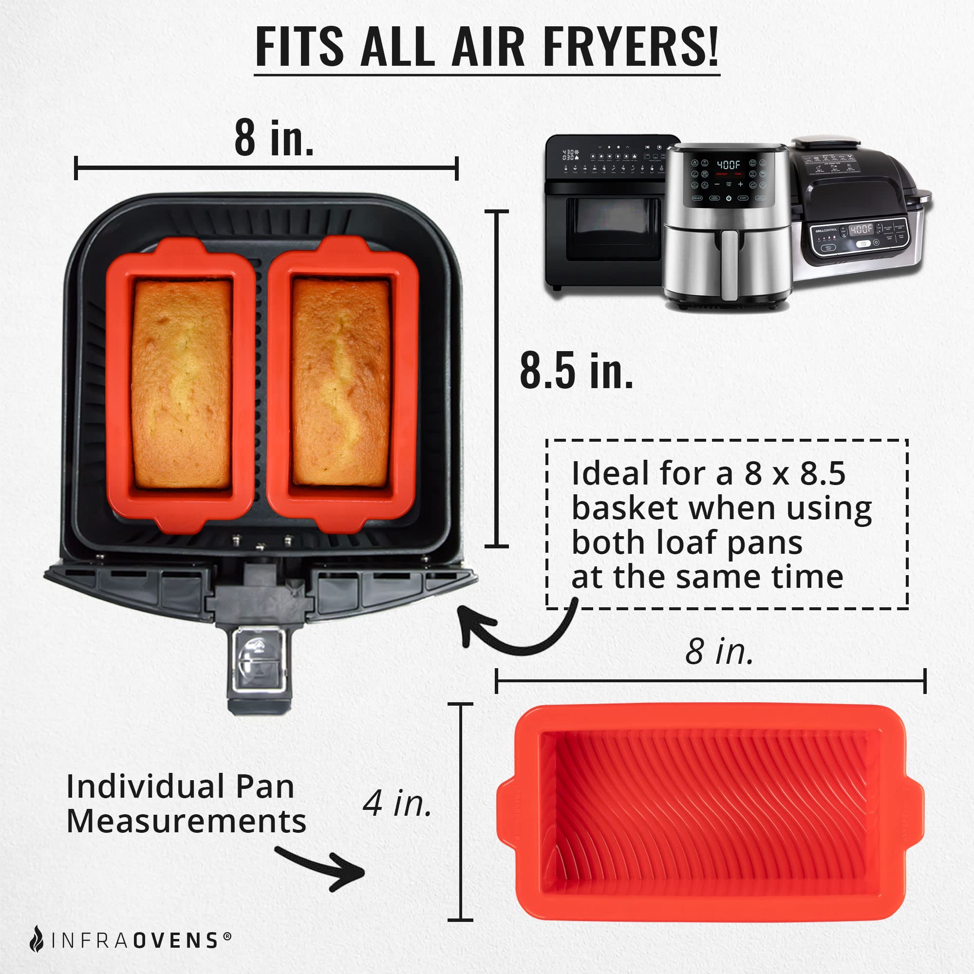 Air Fryer Silicone Loaf Pans For Baking, Non-Stick Bread Cake Pan, 8 Inch Airfryer Bakeware Sets, Meatloaf Brownie Corn, Fits In