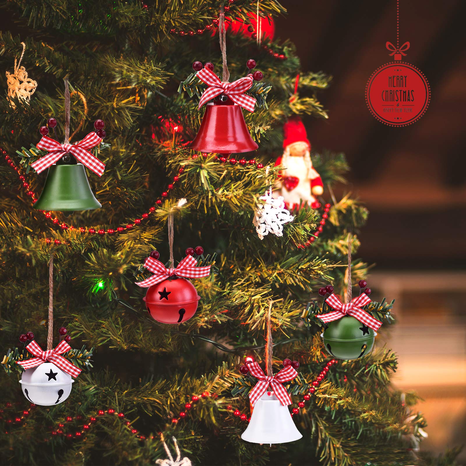 WILLBOND 6 Pieces Christmas Bell Ornaments 2025 Xmas Tree Hanging Decorations Large Size Bells with Star Cutouts Anniversary Bel