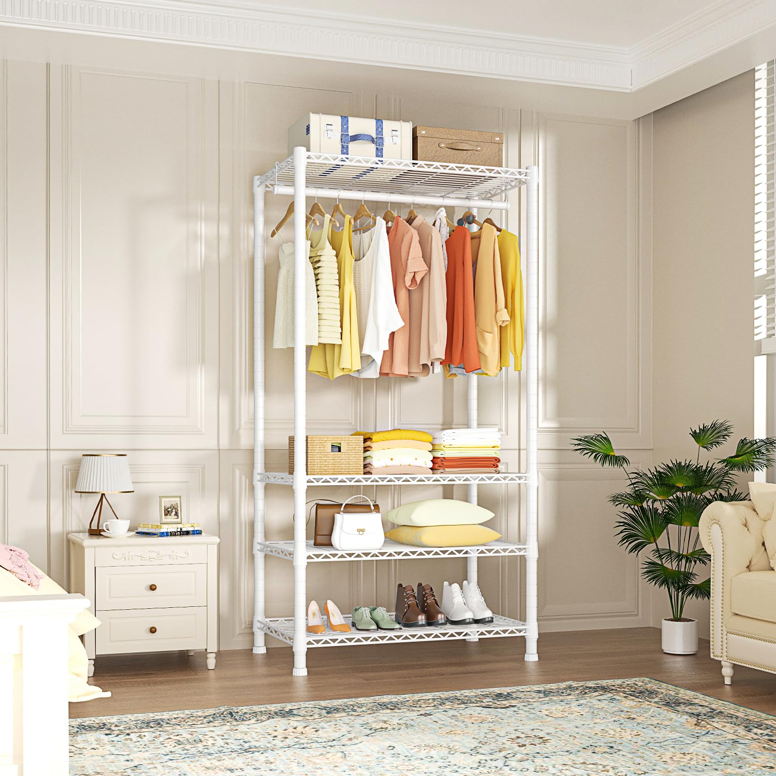 Ulif H2 Heavy-Duty Portable Closets, 4-Tier Freestanding Garment Rack Suit For Small Space And Corner, Closet Organizer System P