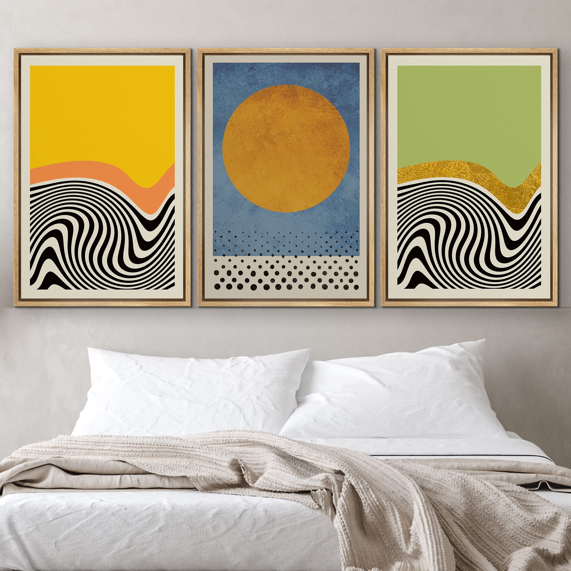 Idea4Wall Framed Canvas Print Wall Art Set Vibrant Neon Mid-Century Color Block Mosaic Abstract Shapes Illustrations Bohemian De