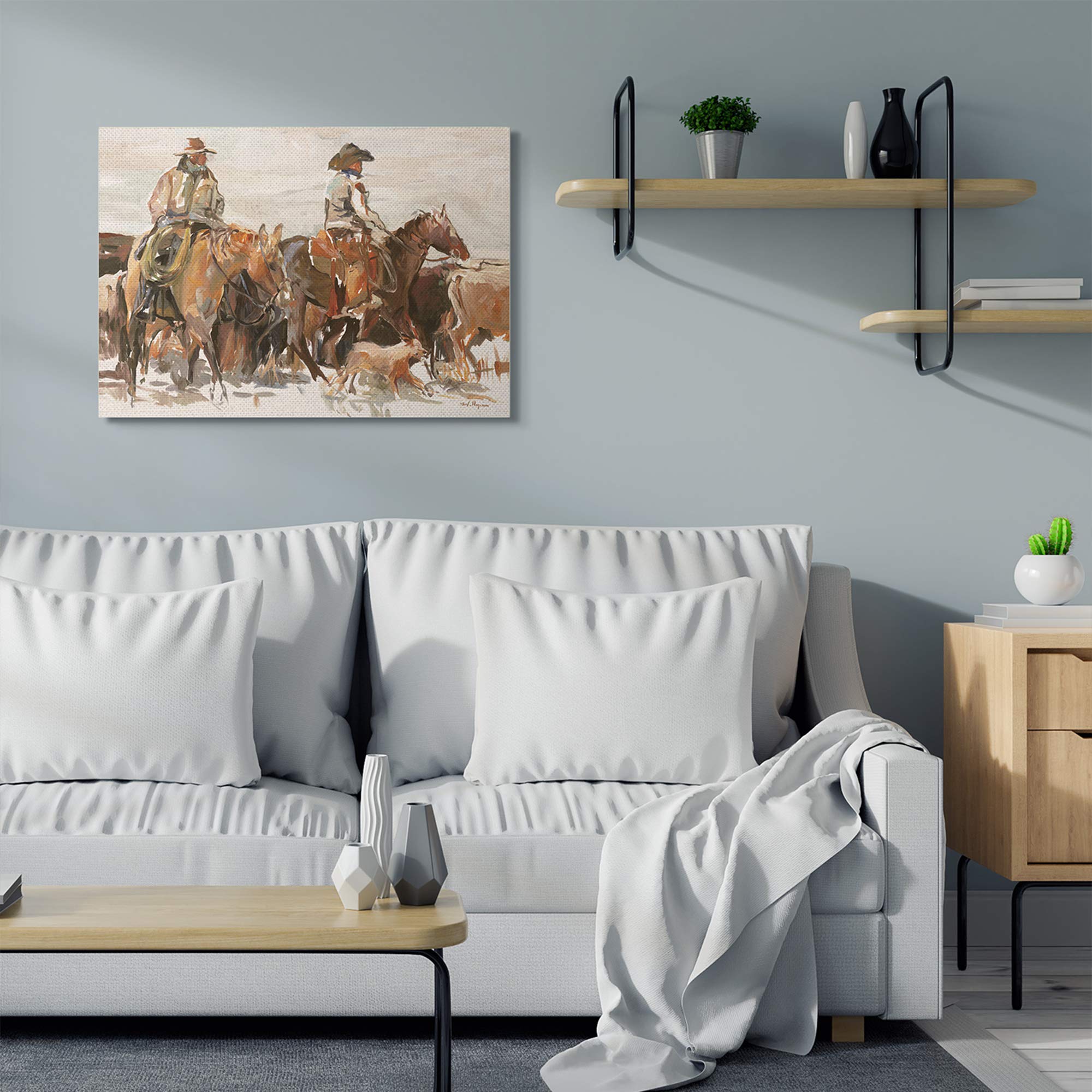 Stupell Industries Cowboys And Horses Farm Western Painting, 30X40, Gallery Wrapped Canvas
