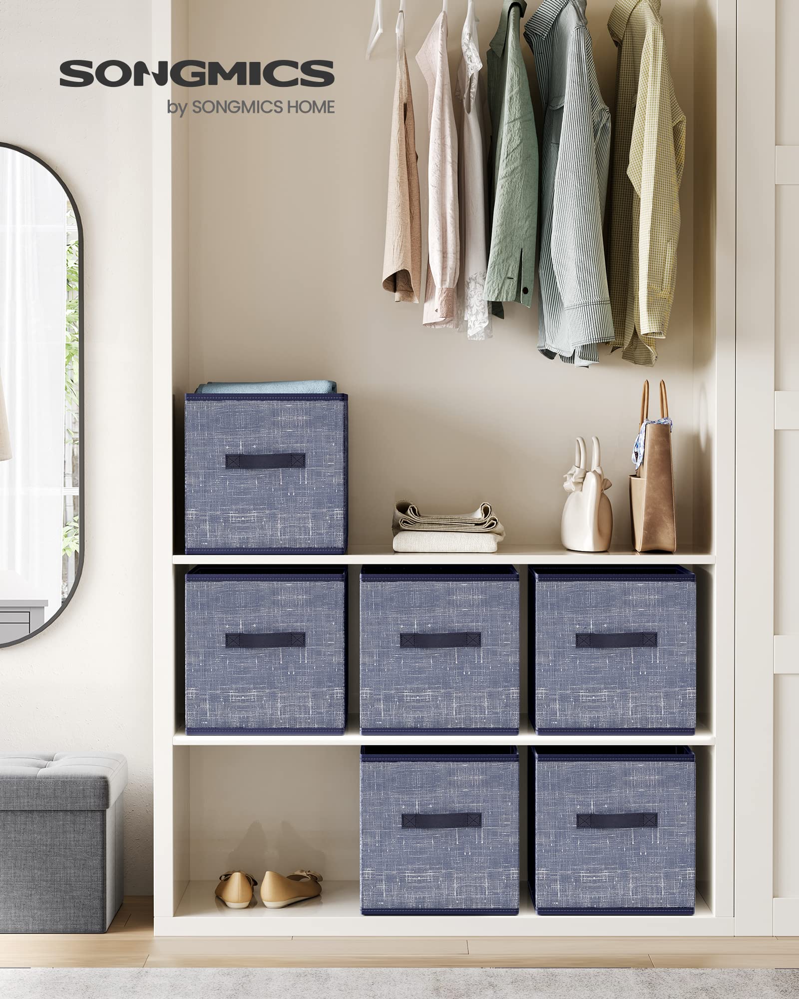 Songmics Storage Cubes, 13-Inch Non-Woven Fabric Bins With Double Handles, Set Of 6, Closet Organizers For Shelves, Foldable, Fo